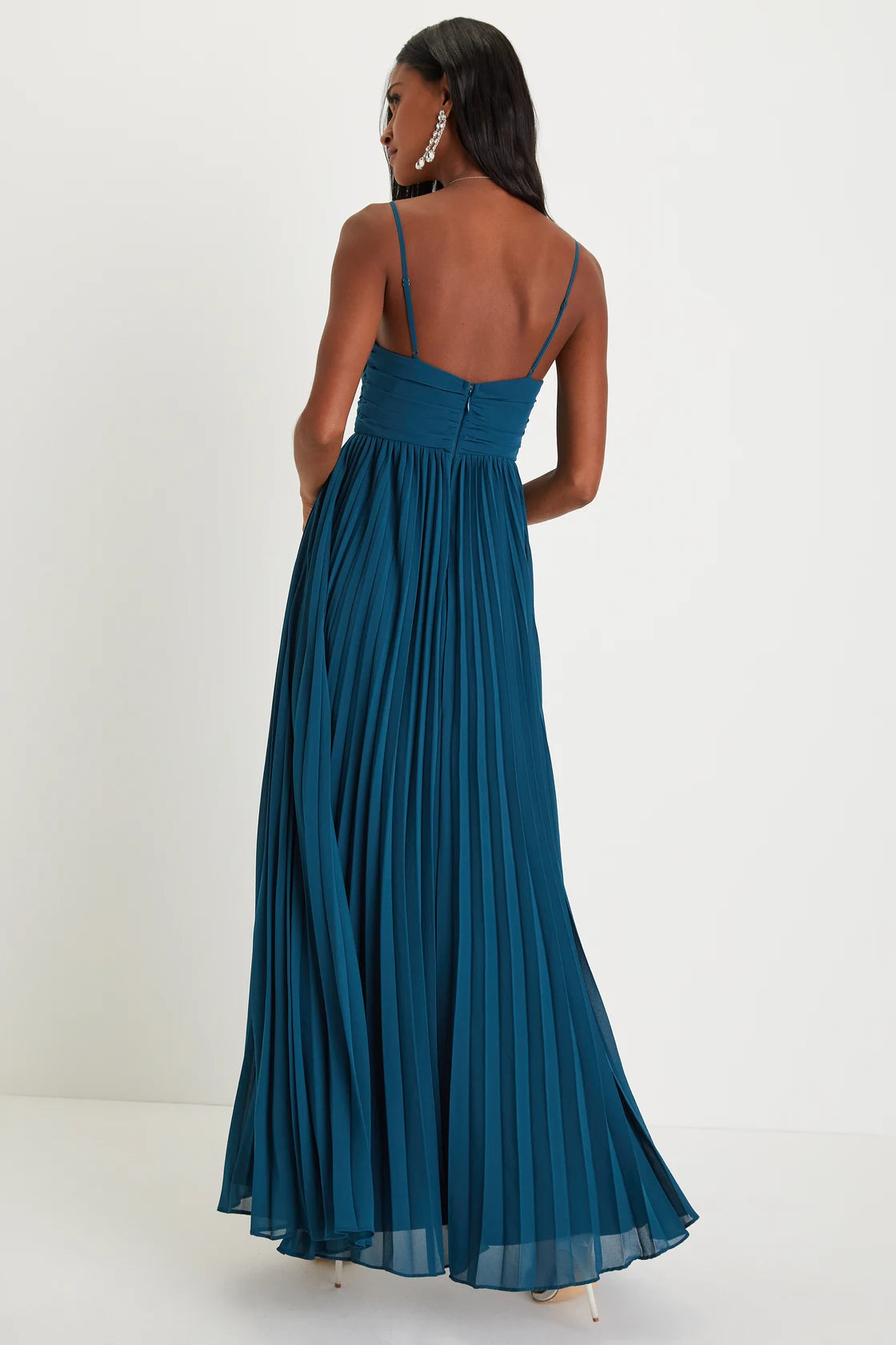 Sensational Charmer Teal Blue Pleated Sleeveless Maxi Dress