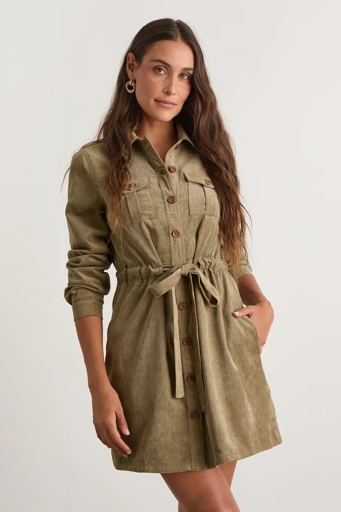 Simple Affection Brown Corduroy Mini Dress With Pockets