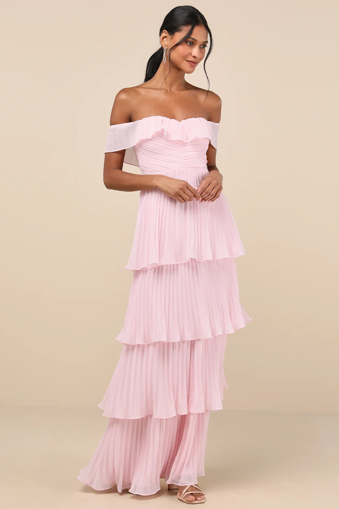 Always Remarkable Black Pleated Off-the-Shoulder Maxi Dress