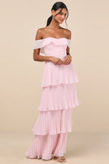 Always Remarkable Black Pleated Off-the-Shoulder Maxi Dress