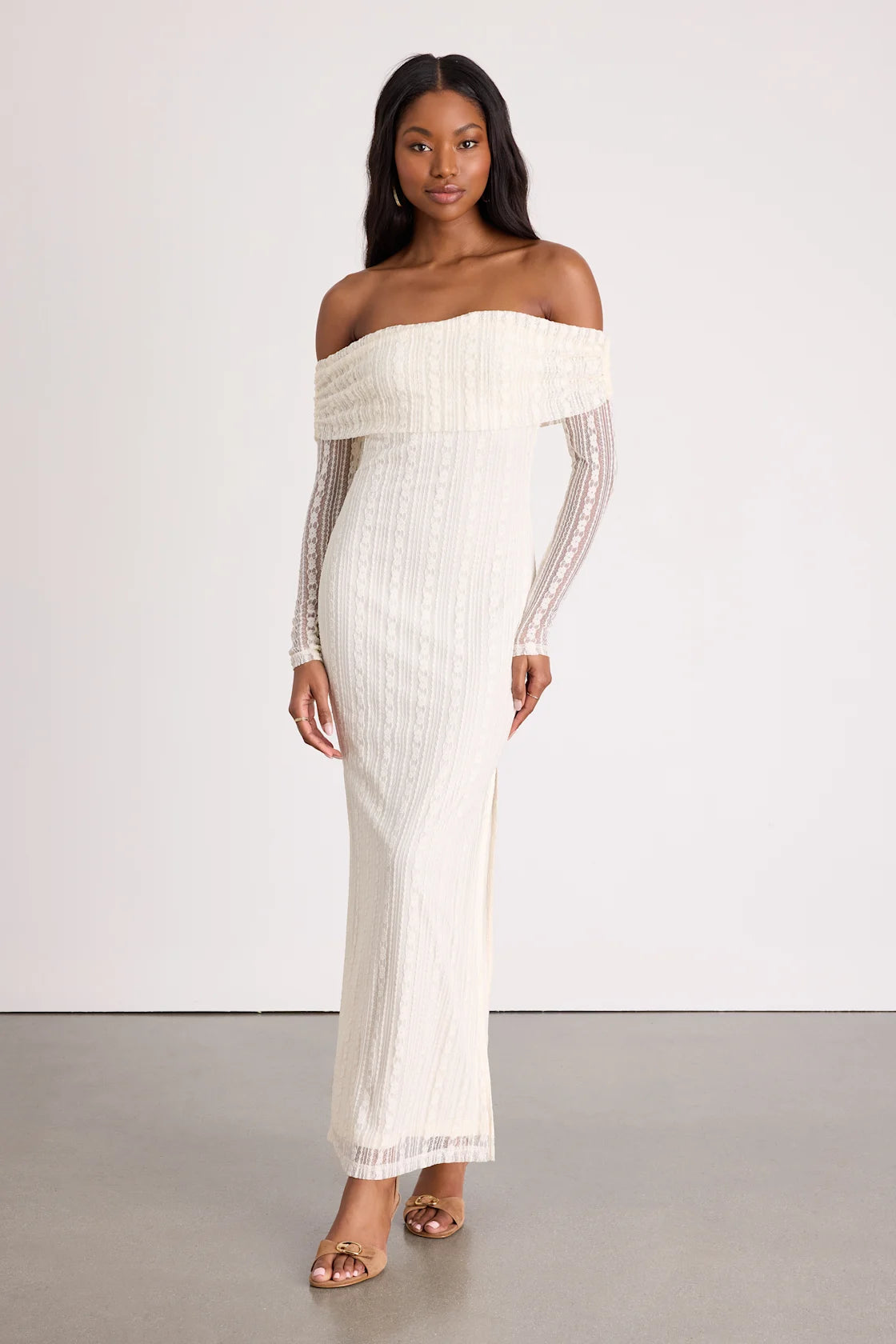 Eulalie Cream Lace Off-the-Shoulder Maxi Dress