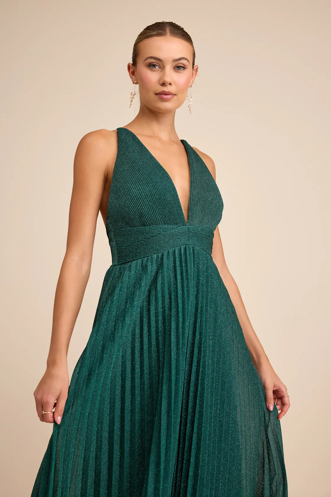 Especially Stunning Blue Sparkly Pleated Maxi Dress