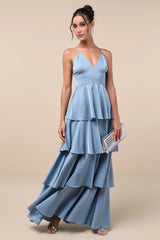 Going with Elegance Rust Brown Satin Tiered Gown