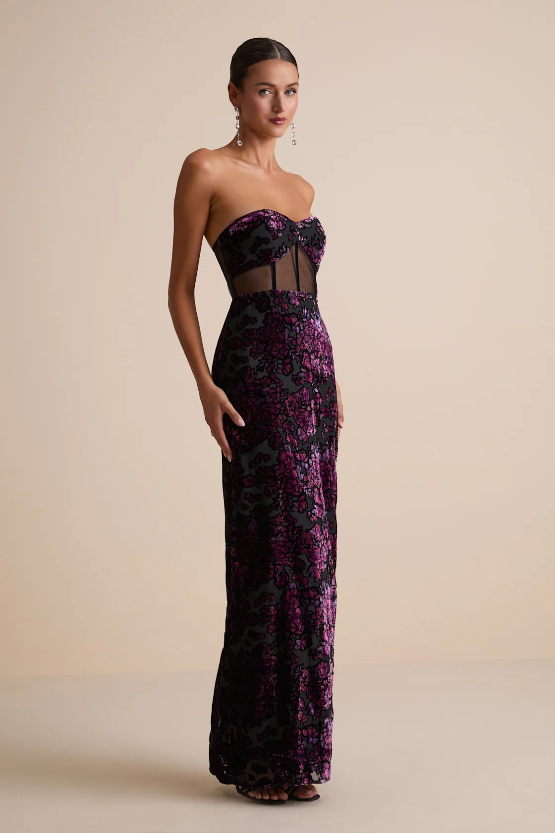 Breathtaking View Black Mesh Burnout Velvet Strapless Maxi Dress