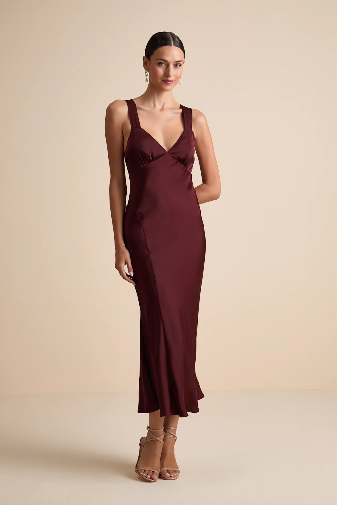 Ellena Blush Satin Slip Midi Dress