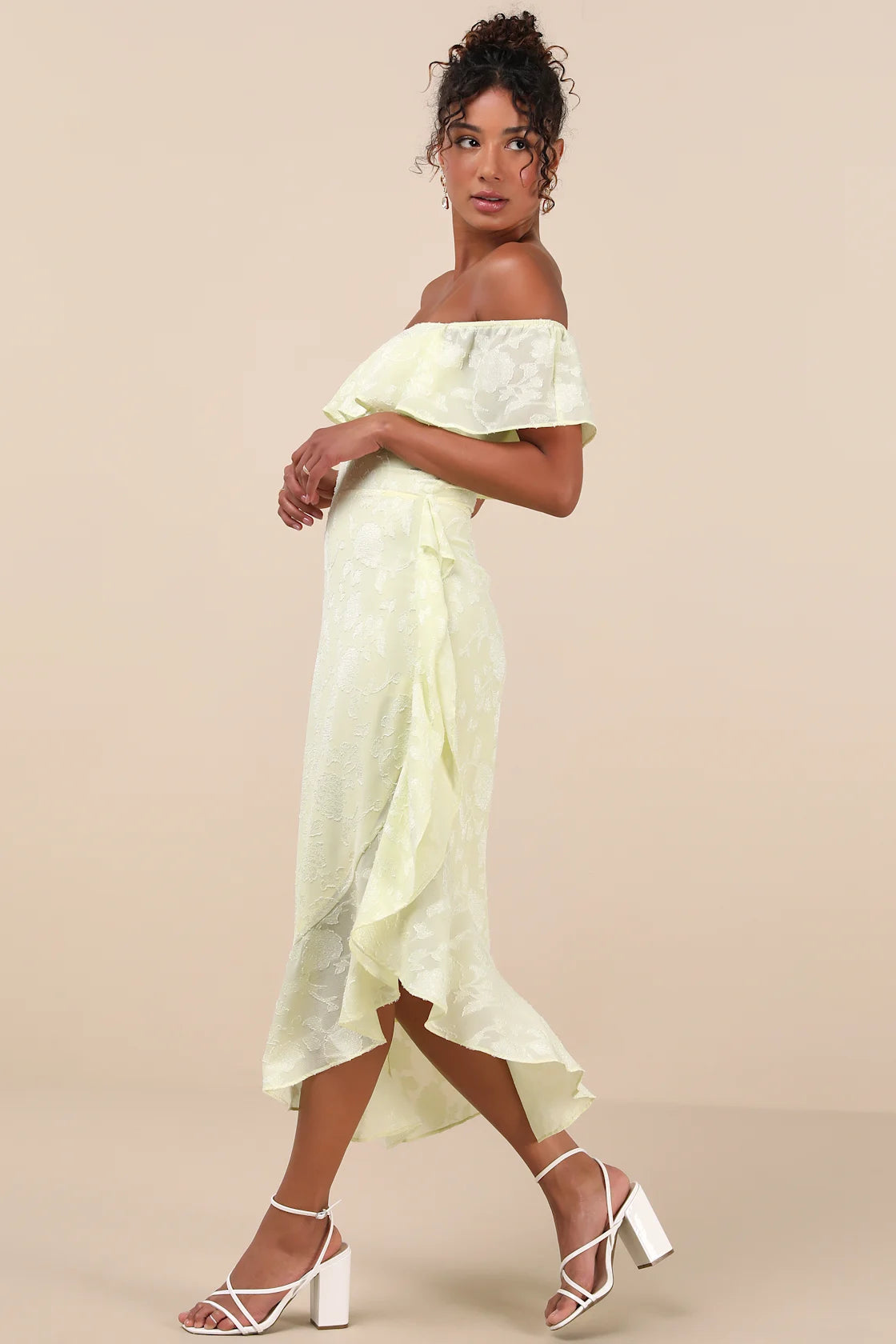Pretty Perfect Navy Floral Burnout Off-The-Shoulder Midi Dress