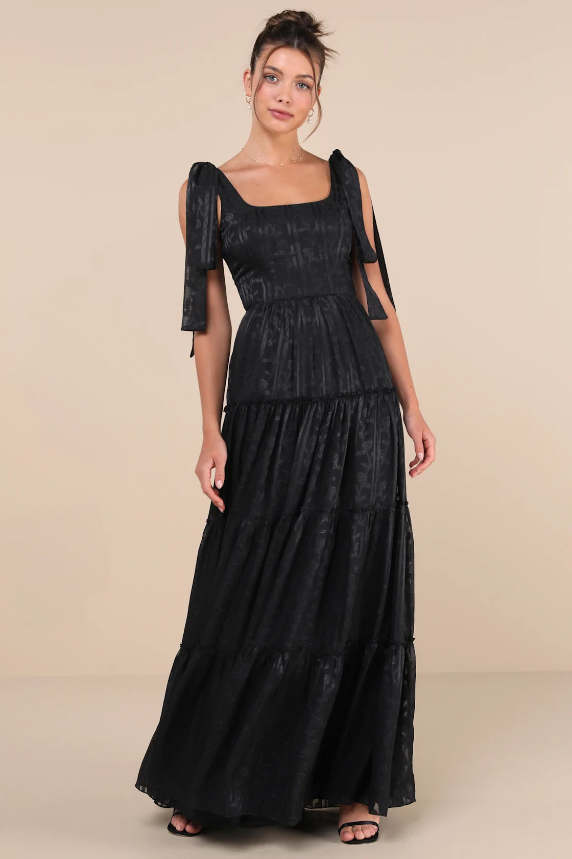 Picturesque Allure Green Jacquard Tie-Strap Maxi Dress