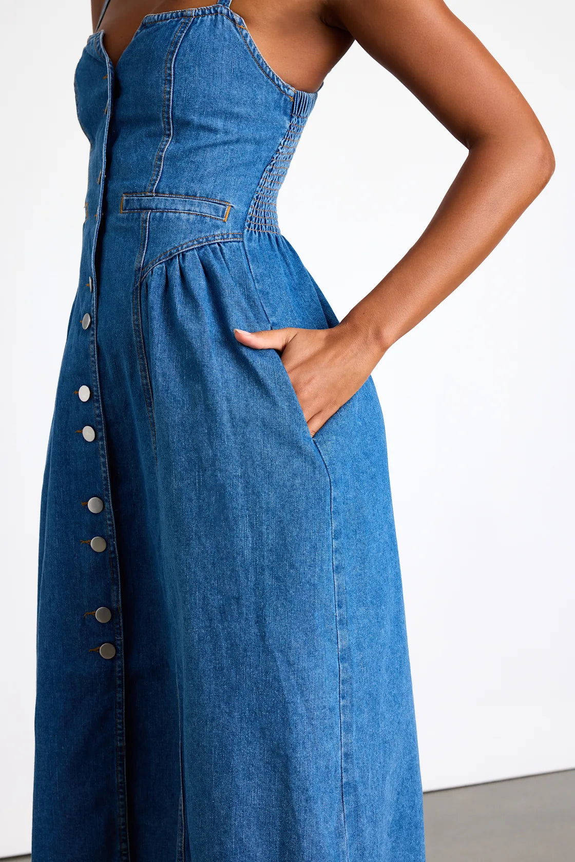 Westlee Medium Wash Denim Button-Front Midi Dress