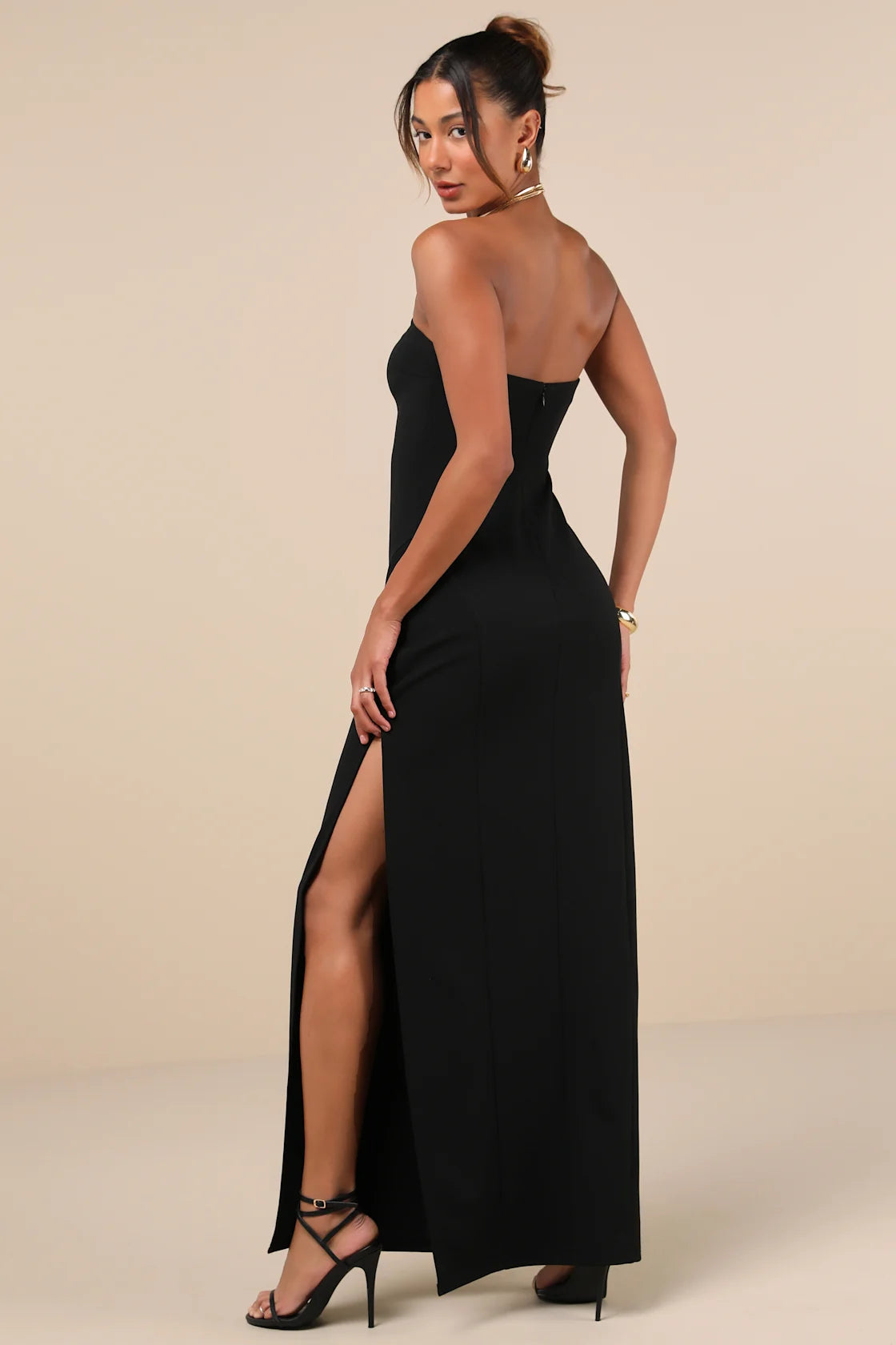Famous Icon Black Strapless Column Maxi Dress