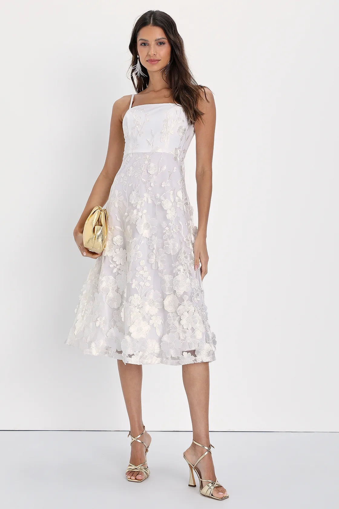 Glamour Garden Black 3D Floral Embroidered Midi Dress