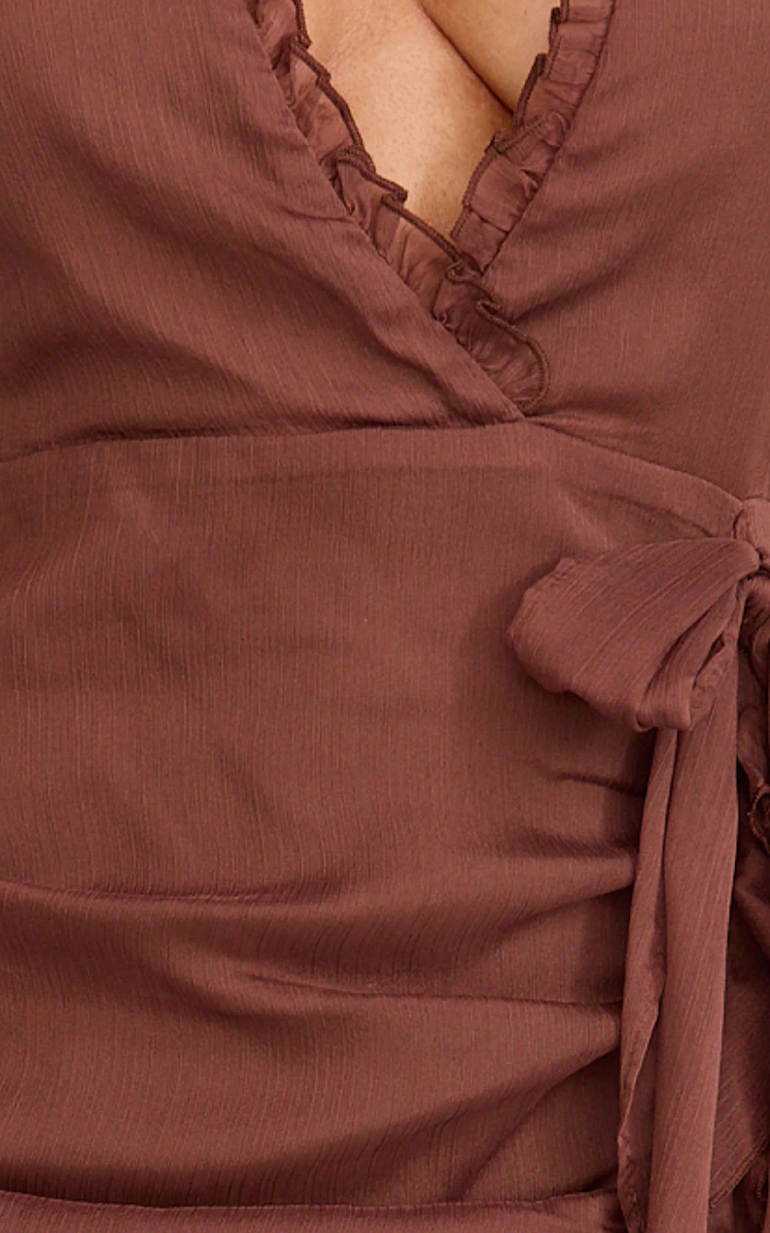 Eleonor Maxi Dress - Plunge Halter Tiered Ruffle Front Split Dress in Chocolate