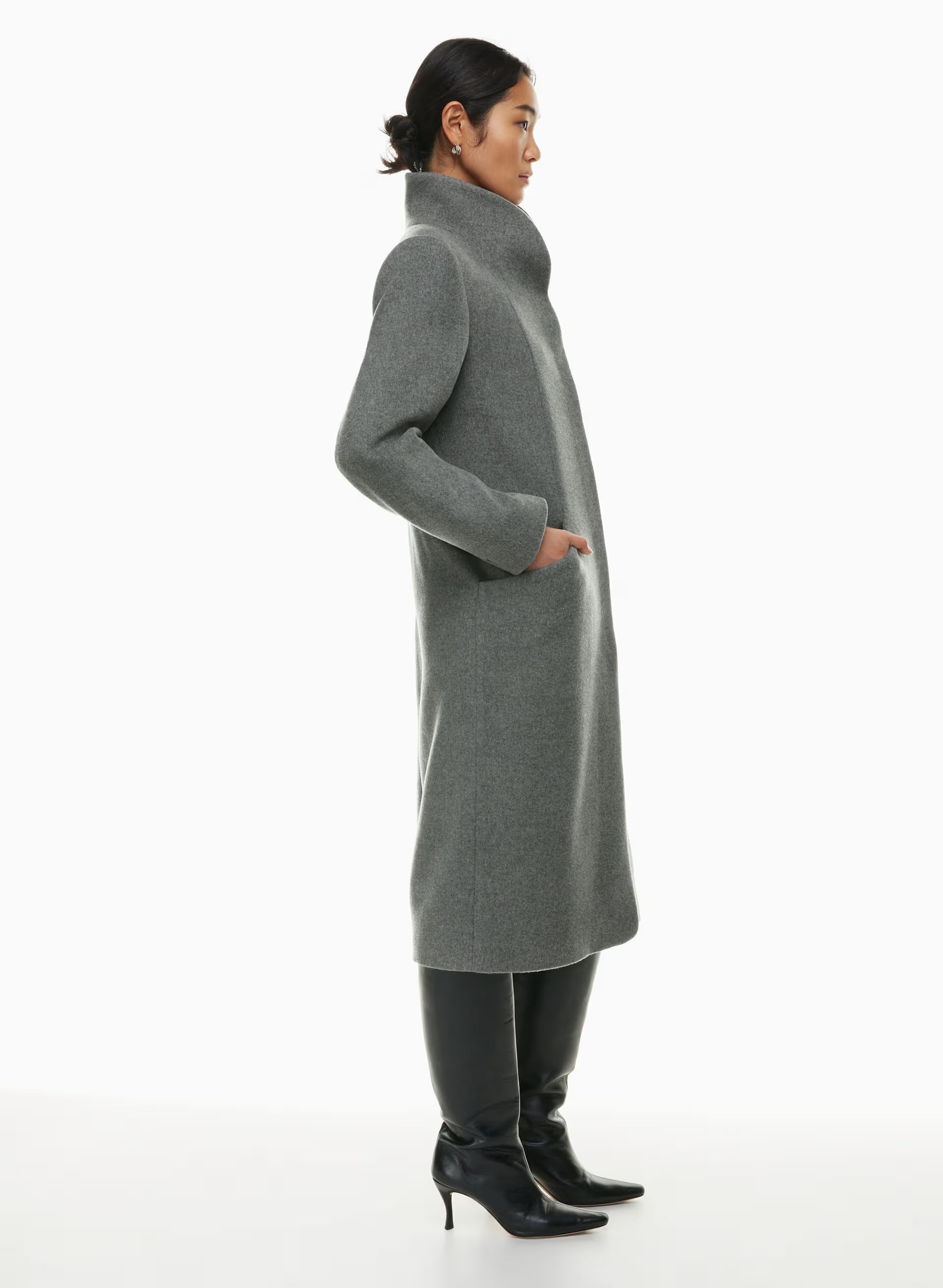 The Cocoon Long Coat - Wool Cashmere - HEATHER DARK GREY
