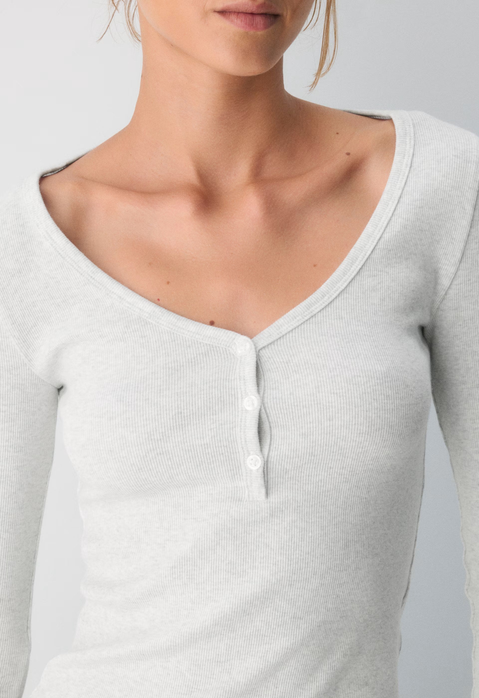 HomeStretch™ Rib Acoustic Henley - HEATHER CLOUD WHITE