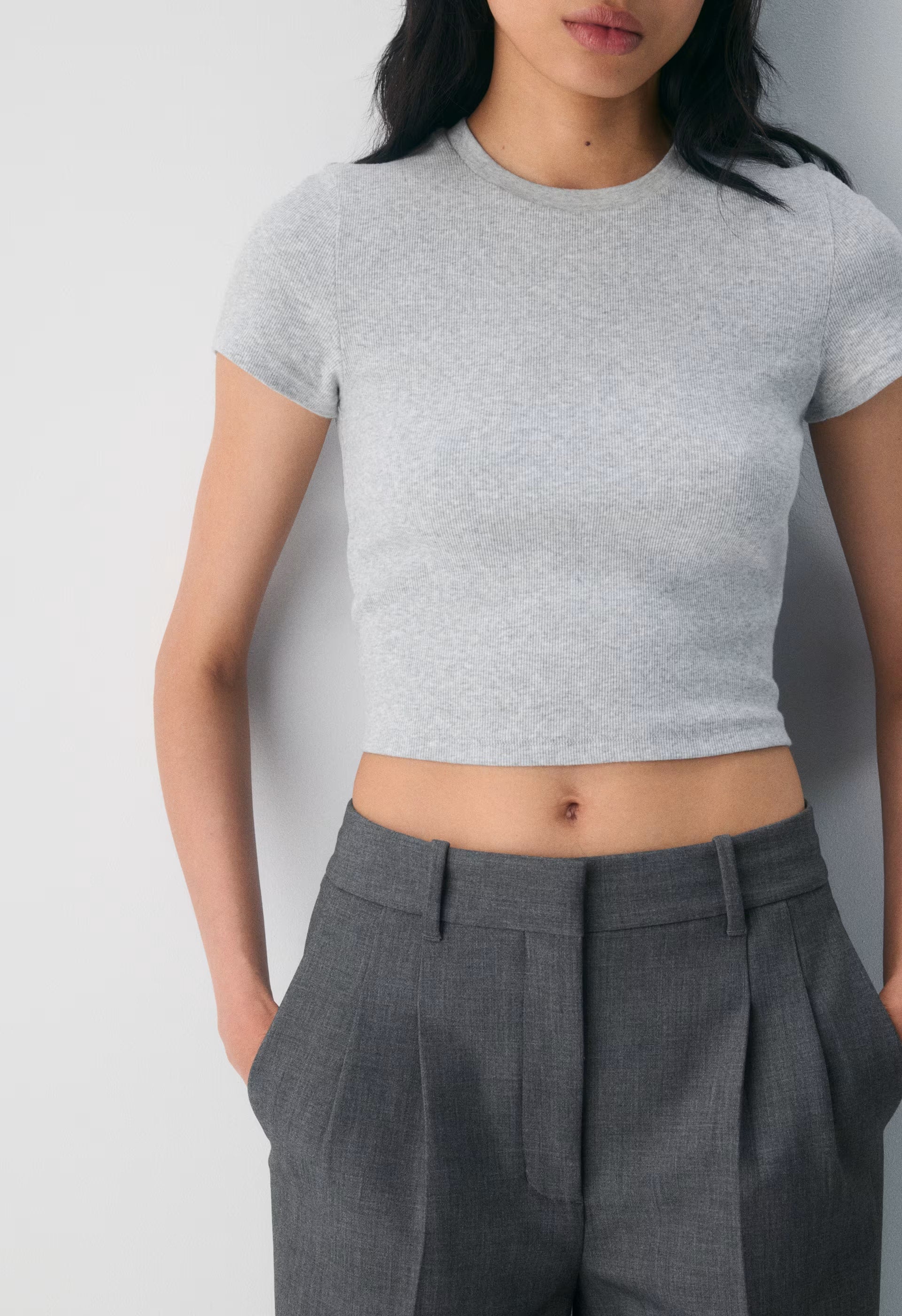 HomeStretch™ Rib Tune Waist T-Shirt - HEATHER CHROME