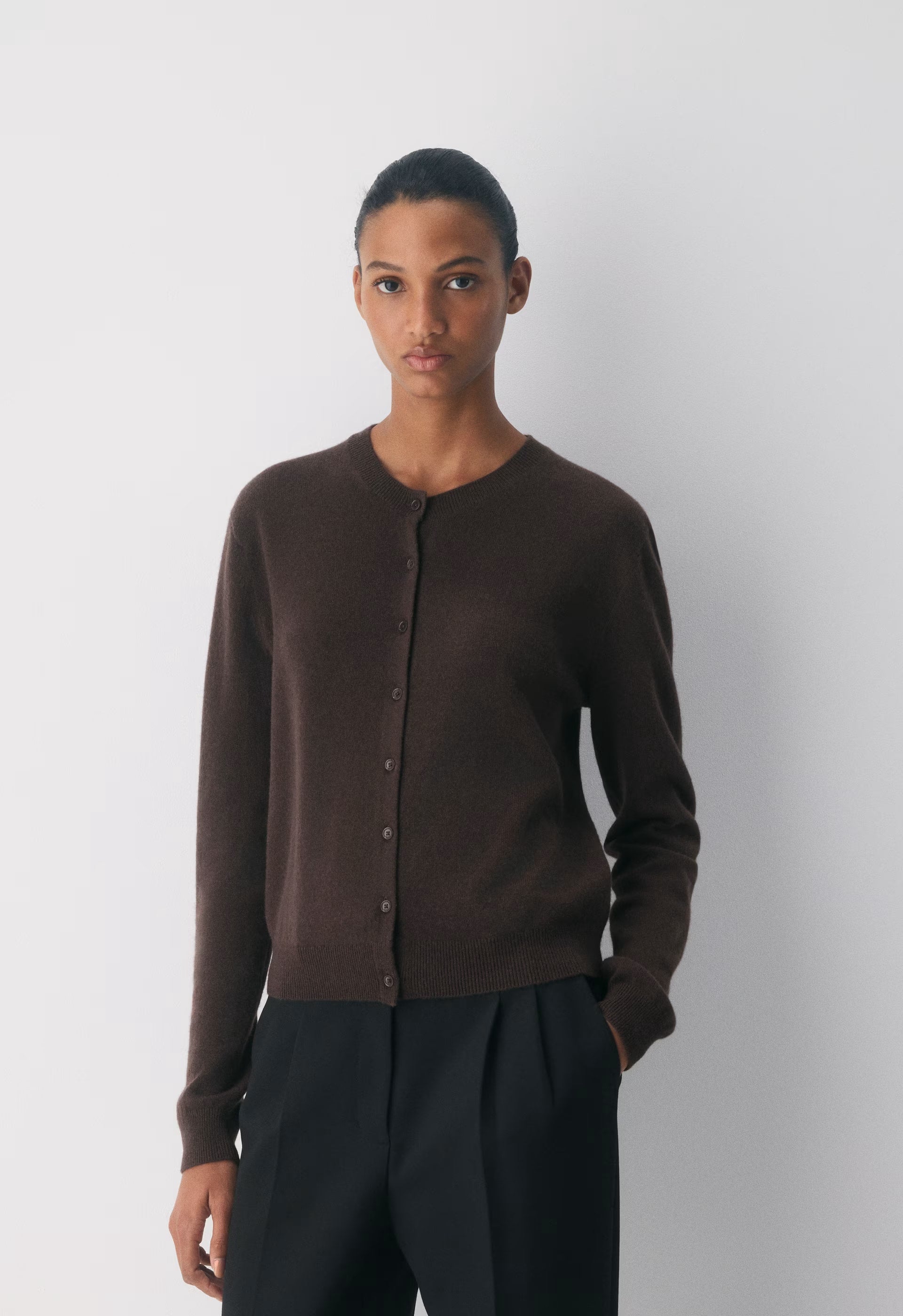 Bare Cashmere Noteworthy Cardigan - RICH MOCHA BROWN