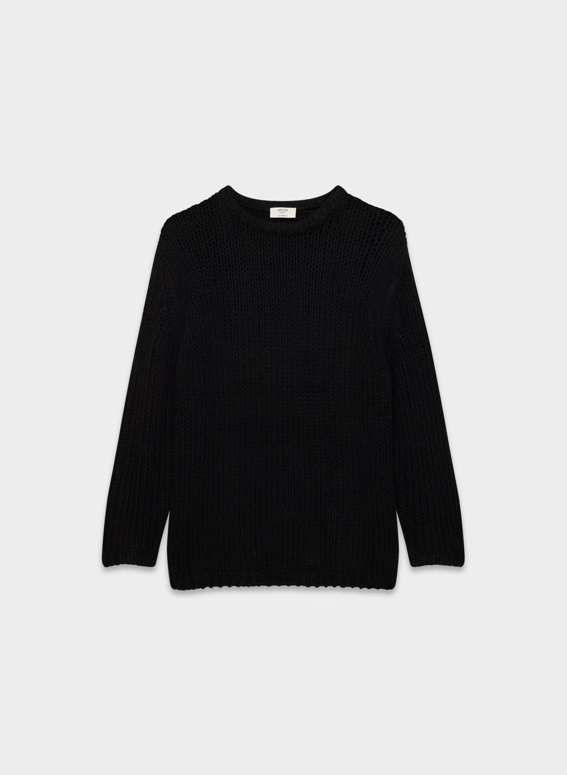 Mesh Cashmere Oversized Crew Sweater - BLACK