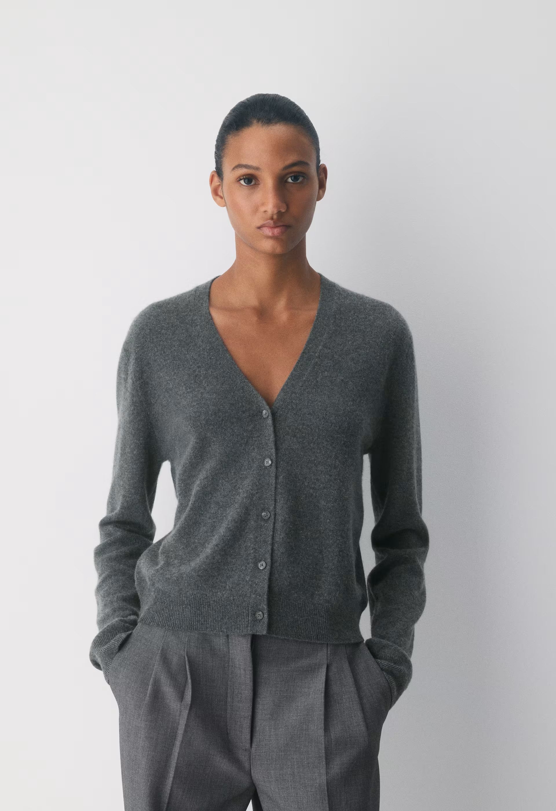 Bare Cashmere Laureate Cardigan - HEATHER CHARCOAL