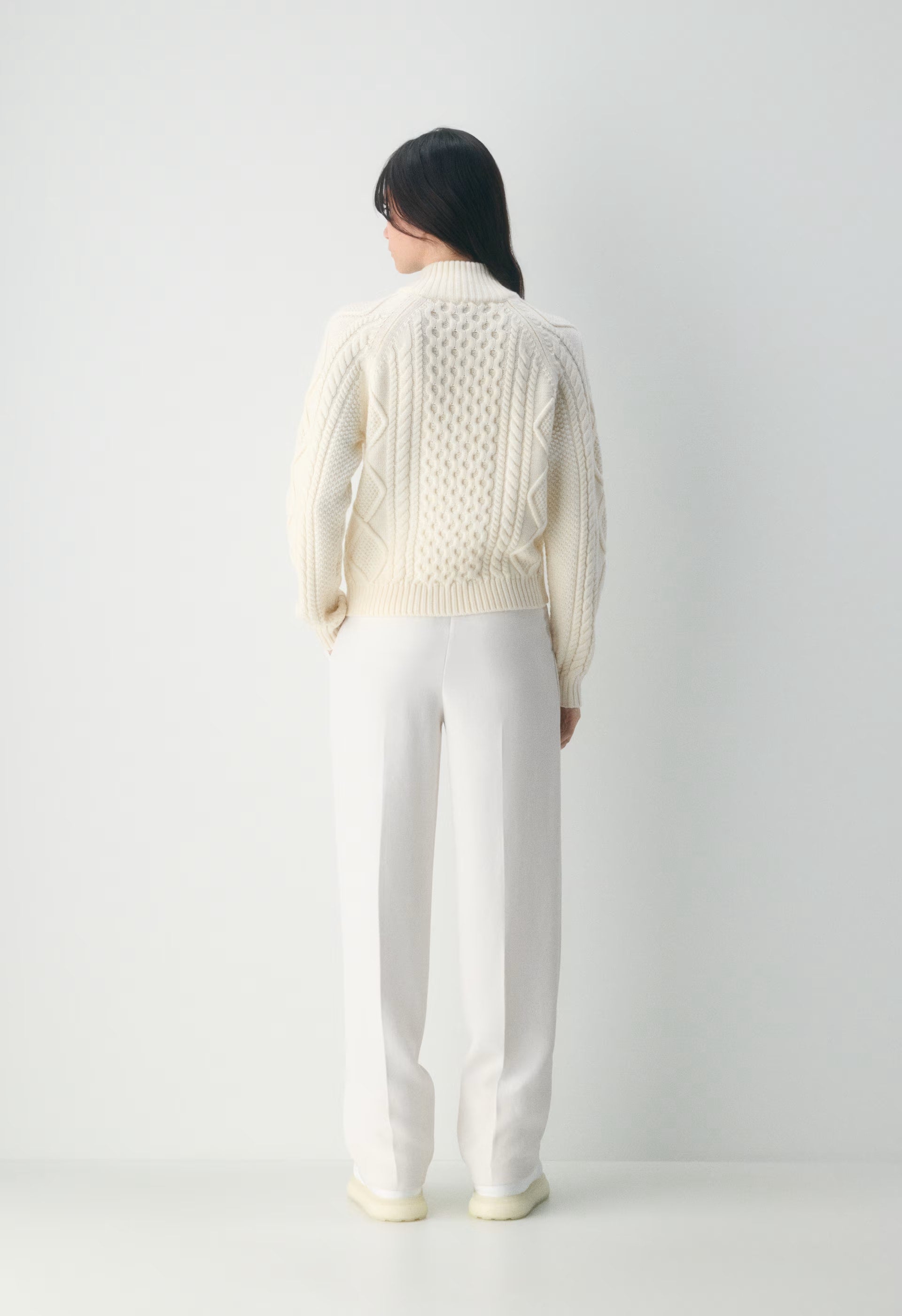 Cable Knit Merino Wool Mastery 1/4 Zip - WHISPER WHITE