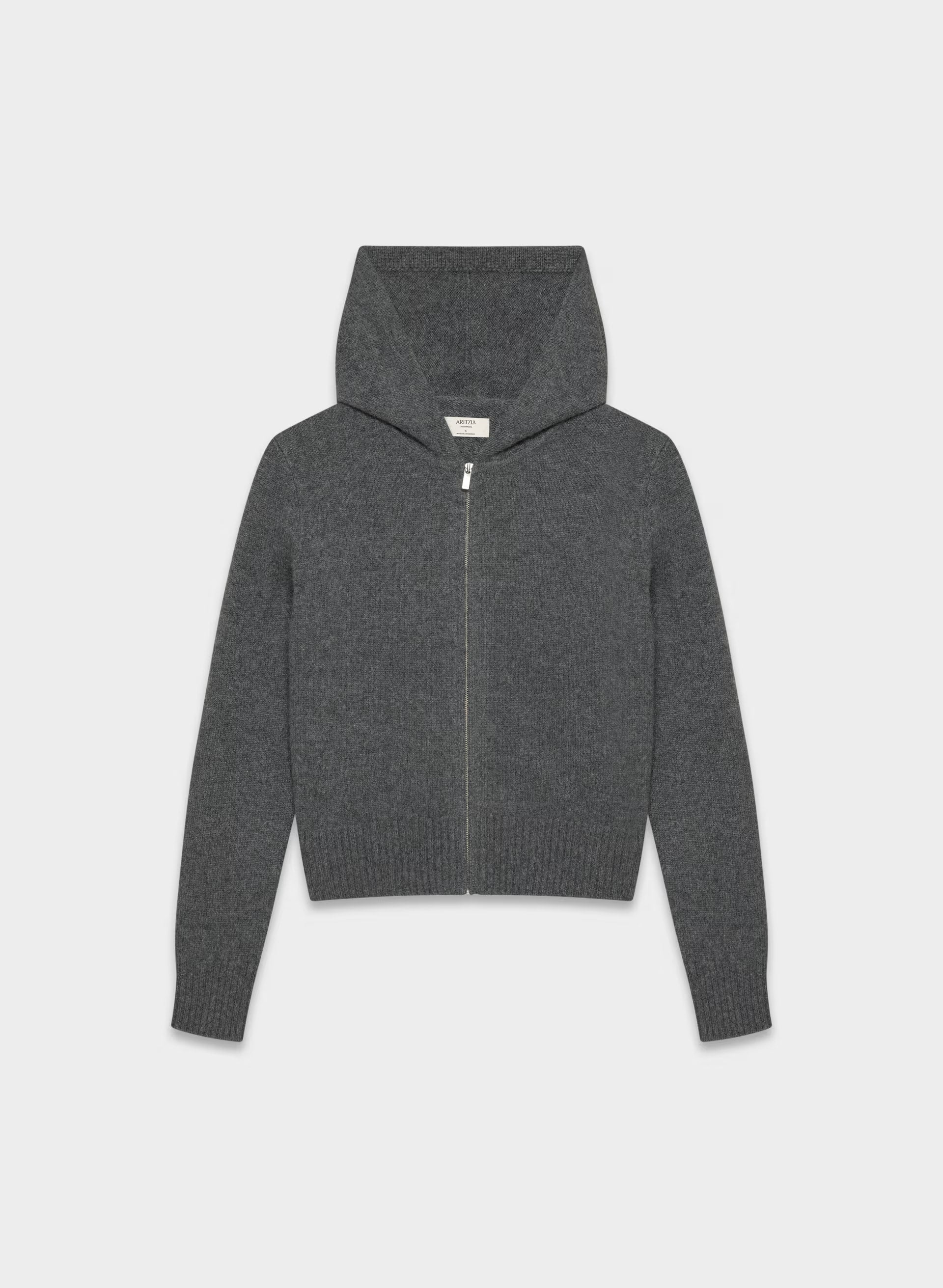 Essential Cashmere Idyllic Zip Hoodie - HEATHER CHARCOAL