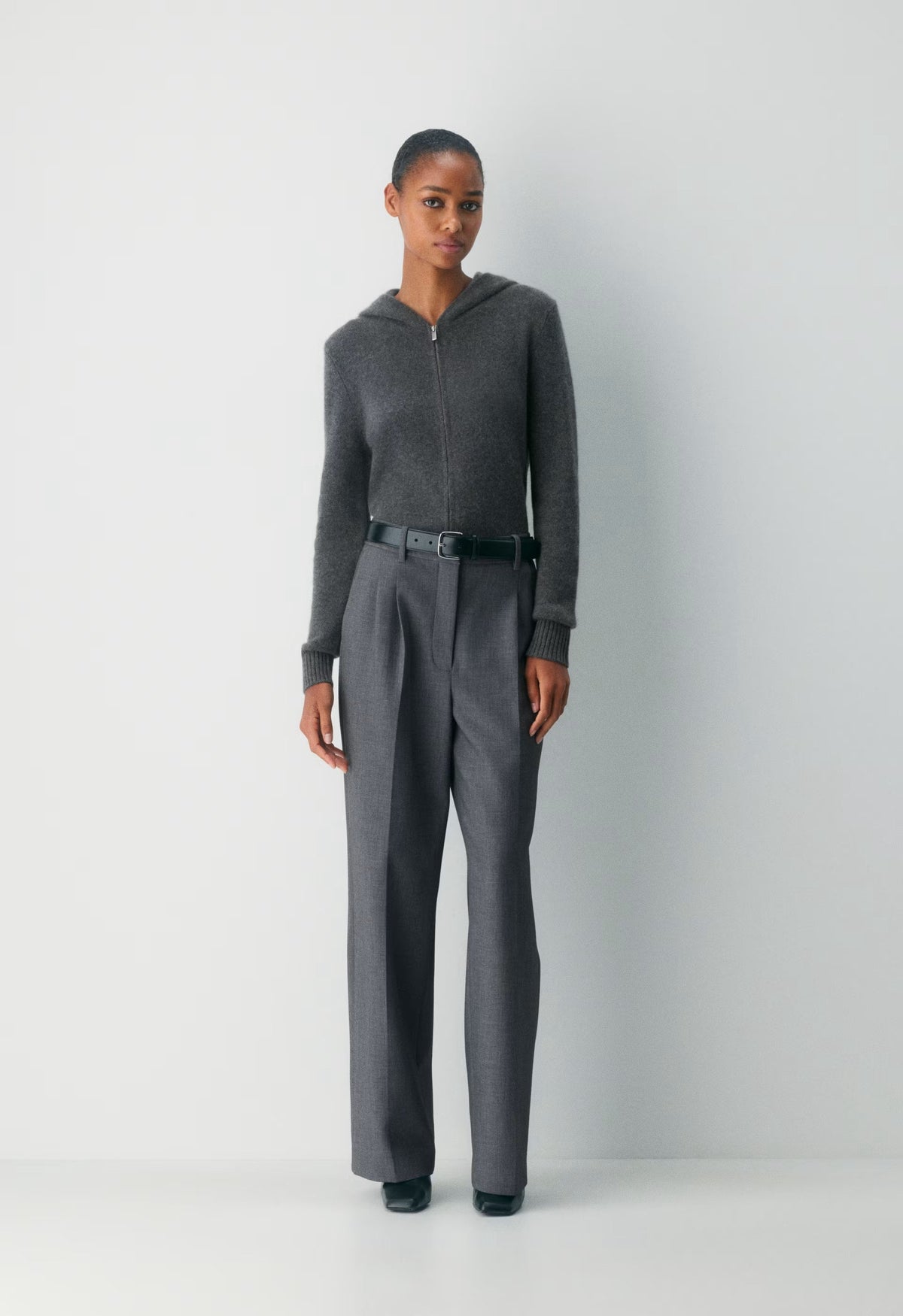 Essential Cashmere Idyllic Zip Hoodie - HEATHER CHARCOAL