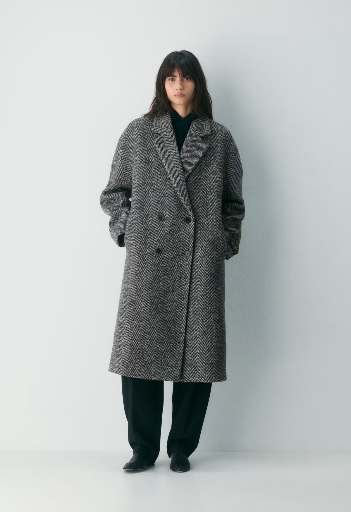 The Slouch™ Coat - Soft Wool Cashmere - HERRINGBONE BLK/WHT