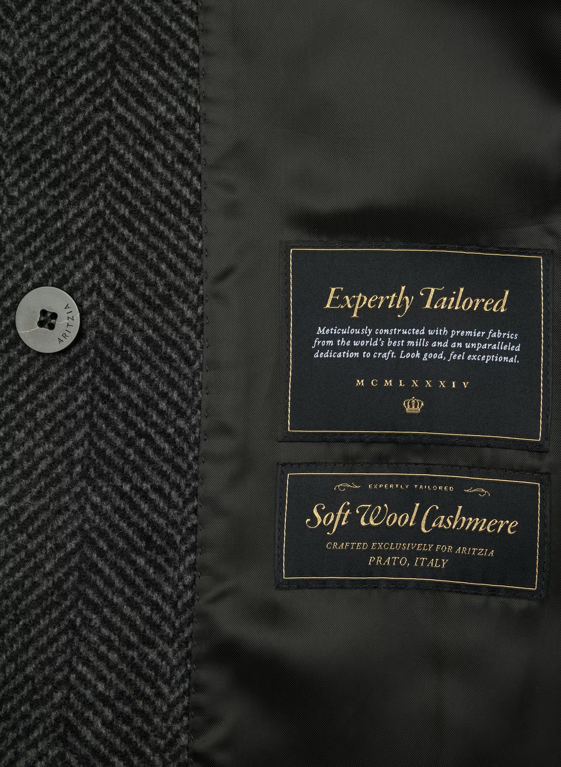The Slouch™ Coat - Soft Wool Cashmere - HERRINGBN BLACK/GREY