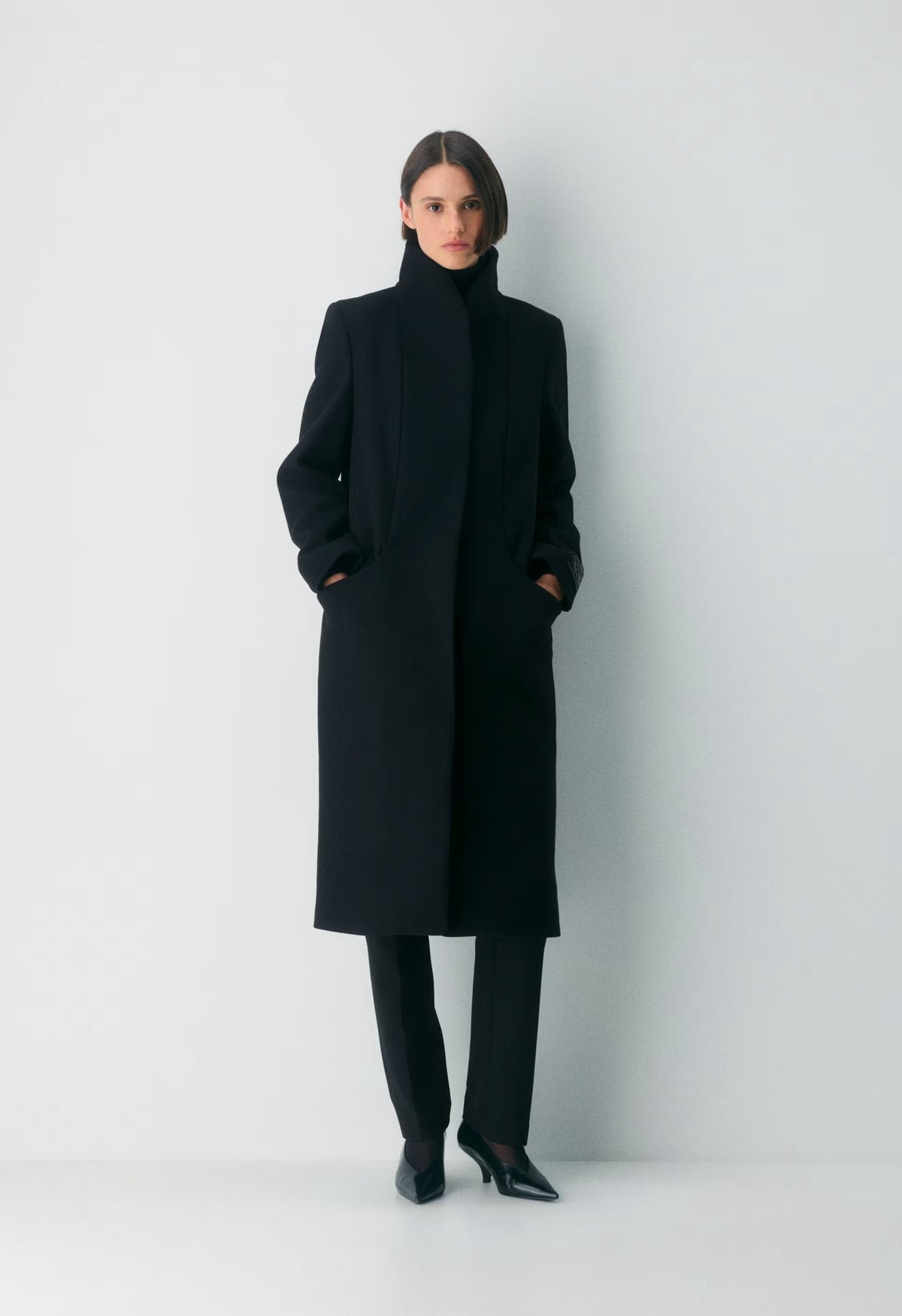 The Cocoon Long Coat - Luxe Wool Cashmere - BLACK