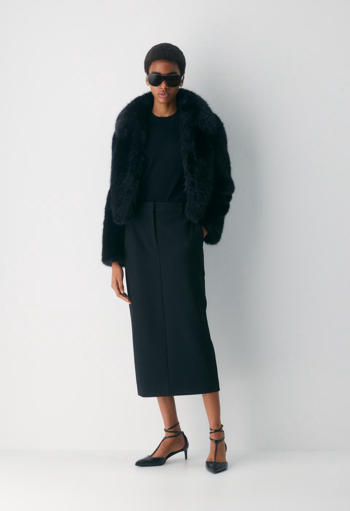 Chamonix Coat - Arctic Faux Fur - BLACK