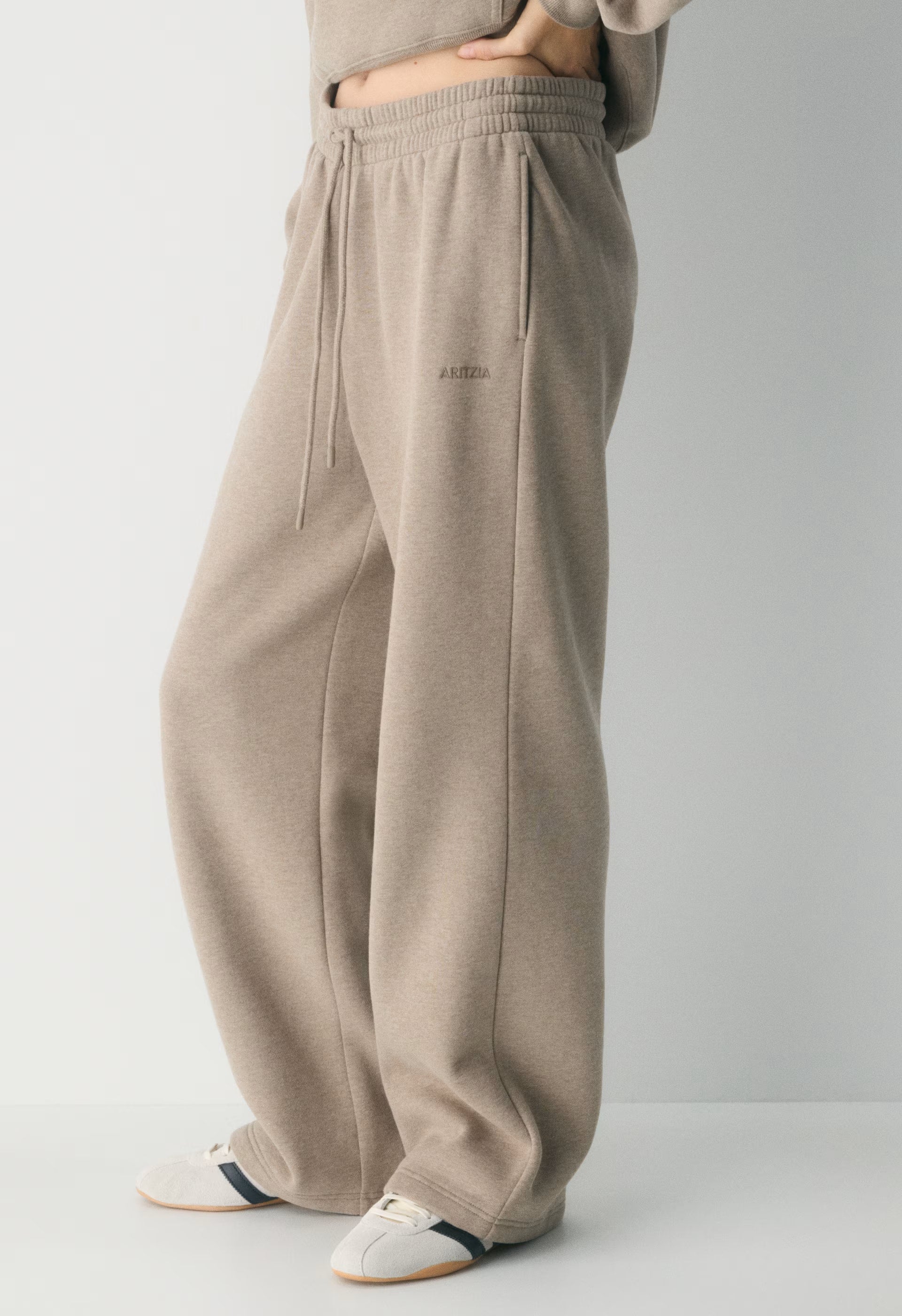 Cozy Sweatfleece Boyfriend Wide Sweatpant - HEATHER NOMAD TAUPE
