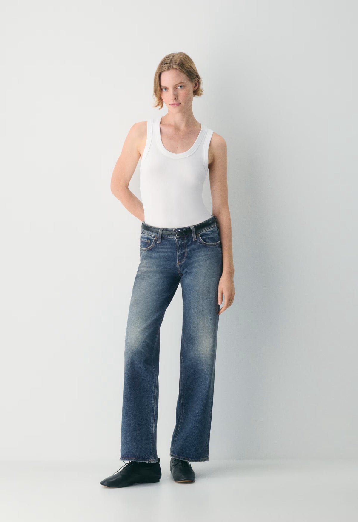 Denim Forum Pam Super Lo-Rise Wide Jean - VINTAGE DARK BLUE