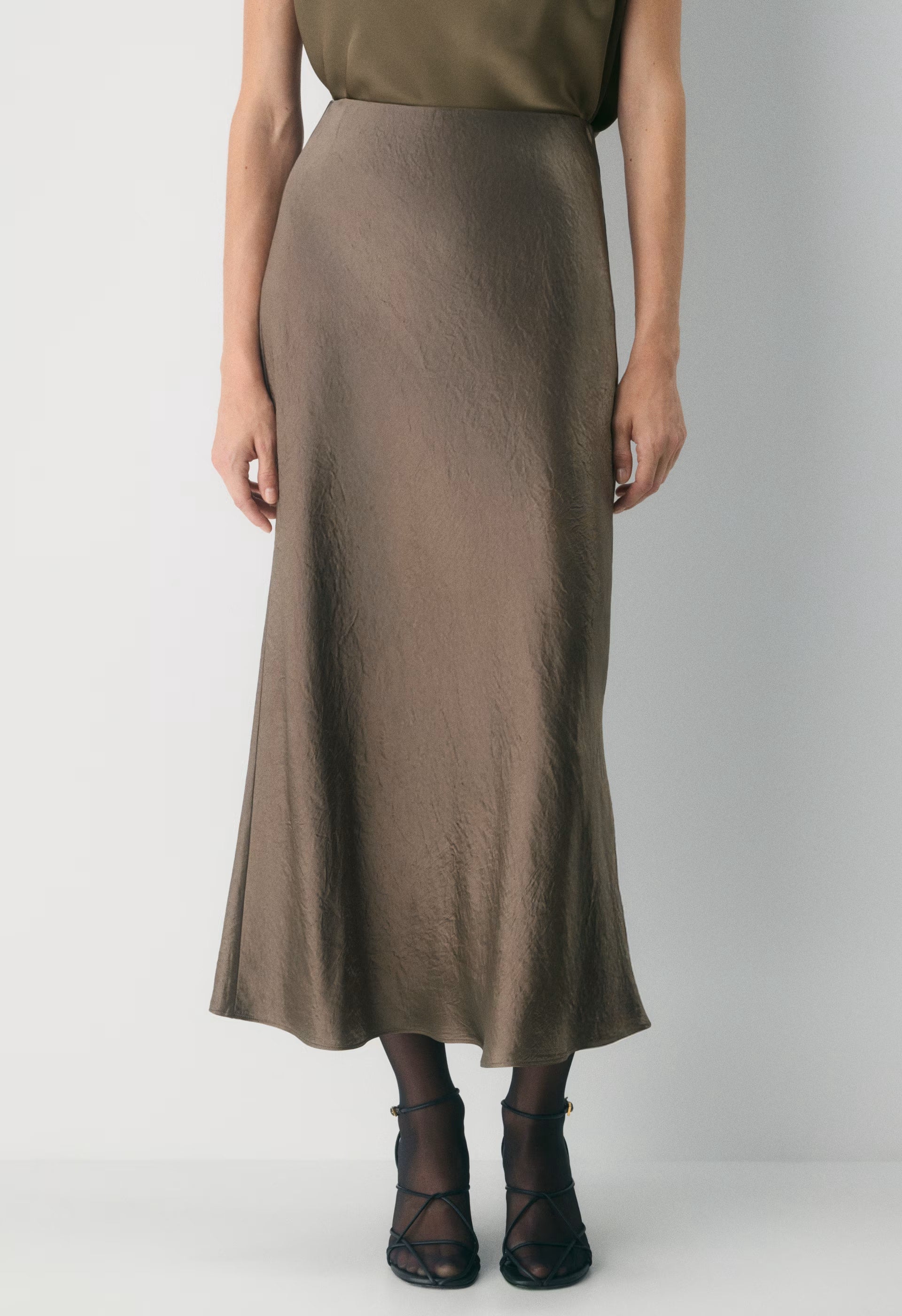 Slip Satin Maxi Skirt - GABBRO TAUPE