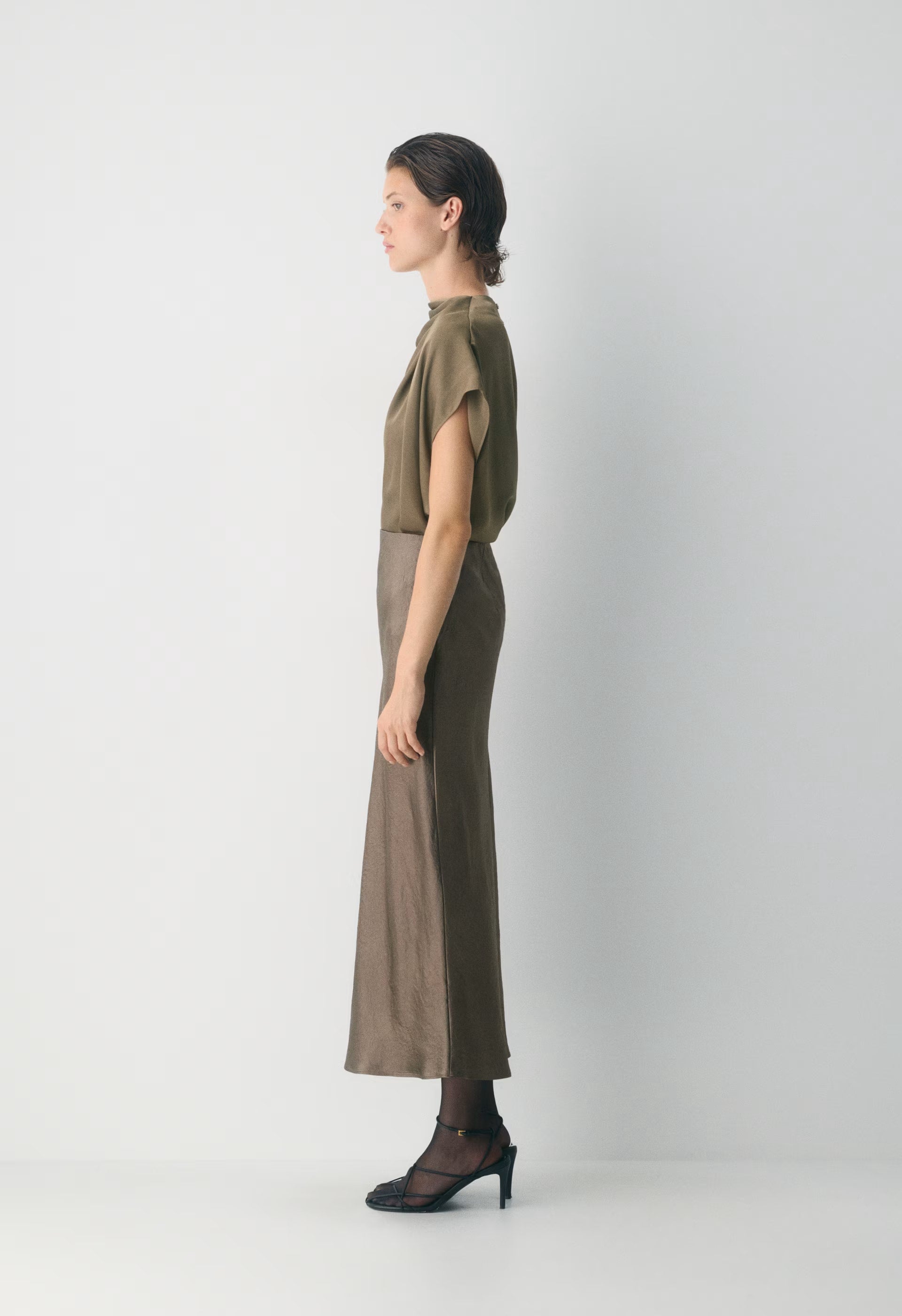 Slip Satin Maxi Skirt - GABBRO TAUPE