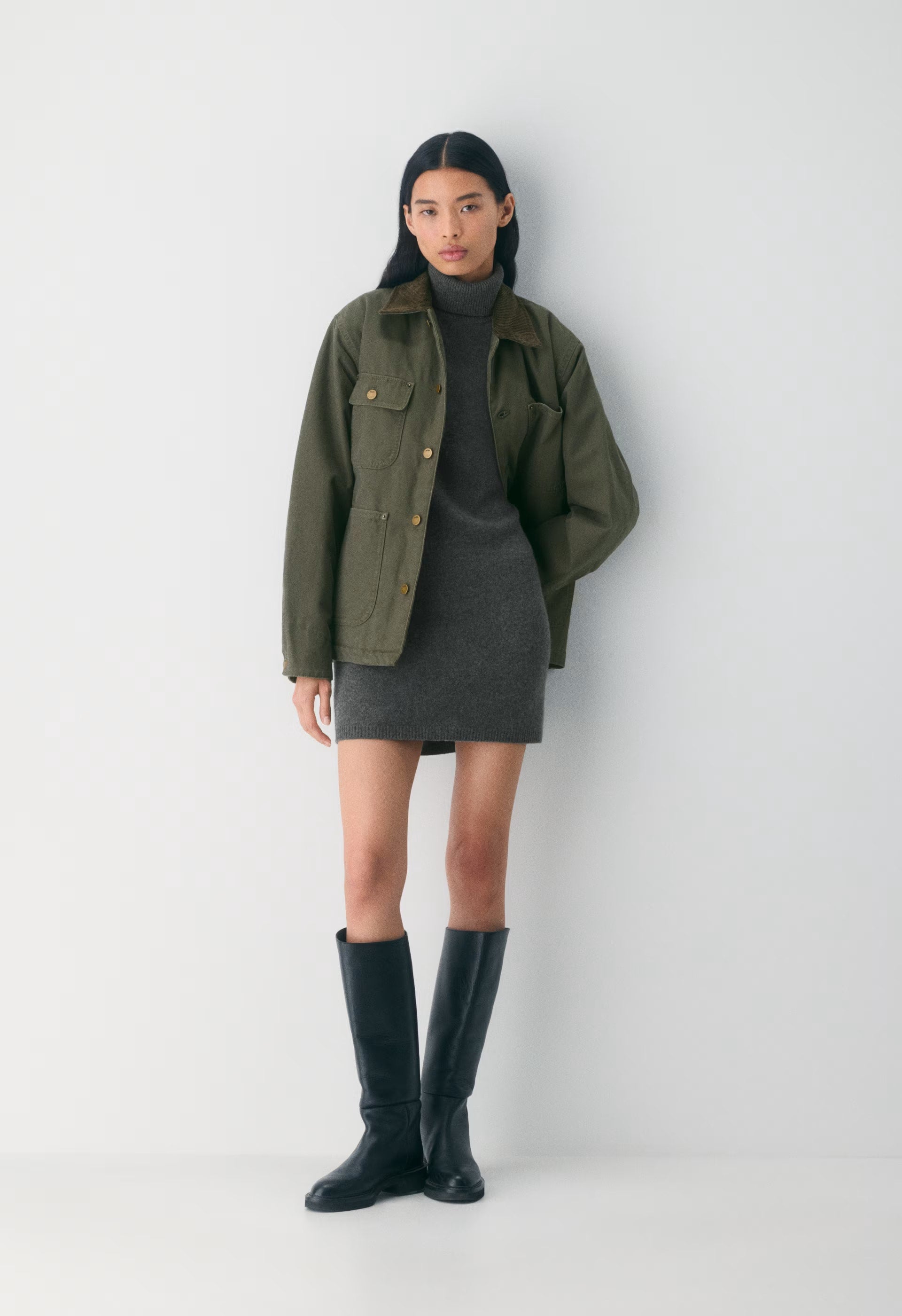 Essential Wool Cashmere Outline Dress - HEATHER CHARCOAL