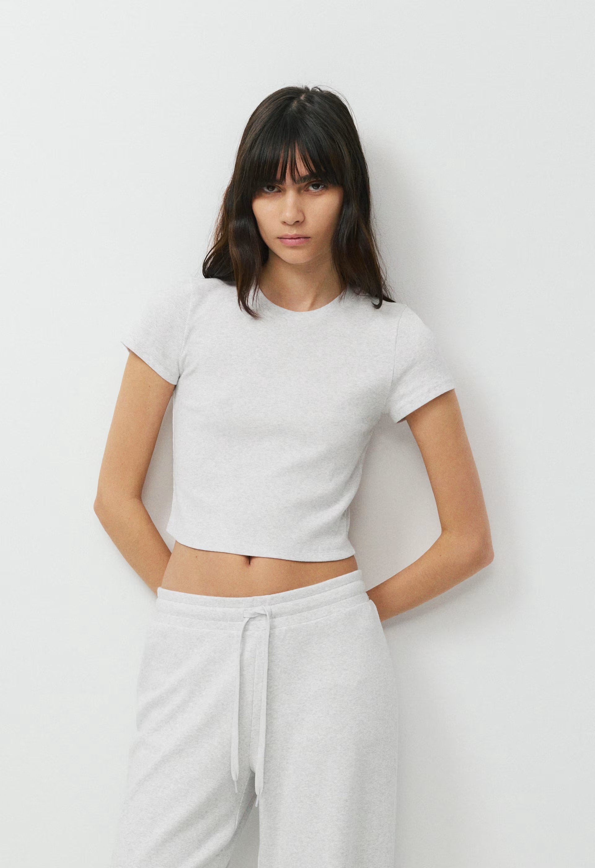 HomeStretch™ Rib Tune Waist T-Shirt - HEATHER CLOUD WHITE