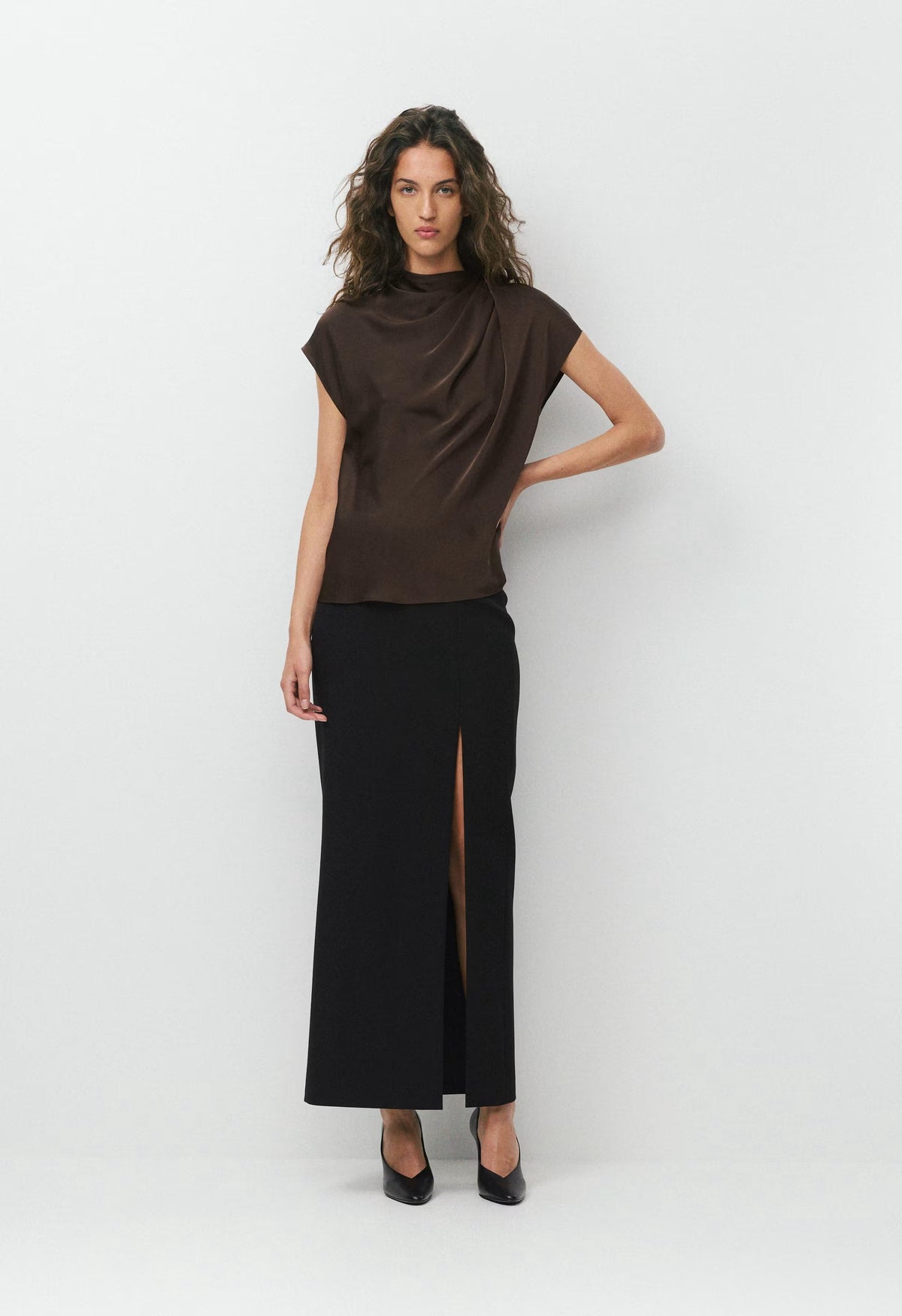 Nominee Satin Blouse - RICH MOCHA BROWN