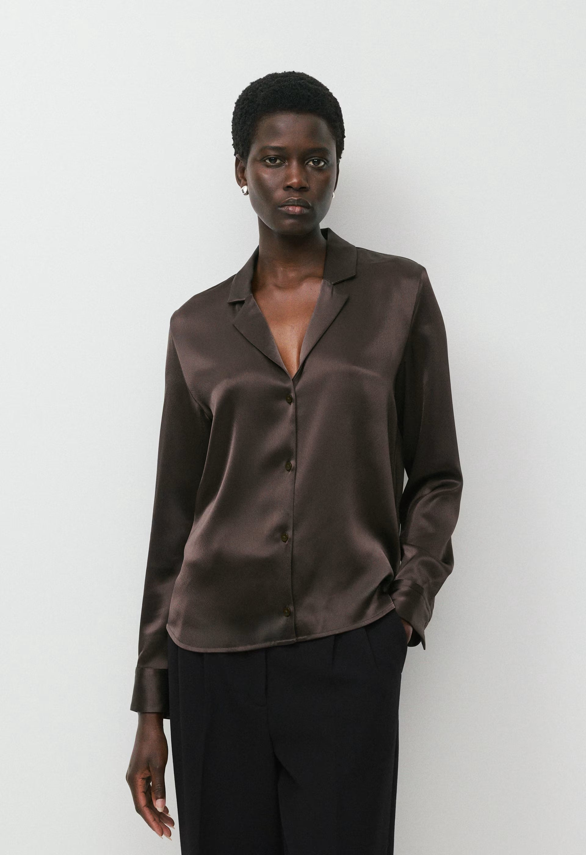 Dover Satin Shirt - RICH MOCHA BROWN