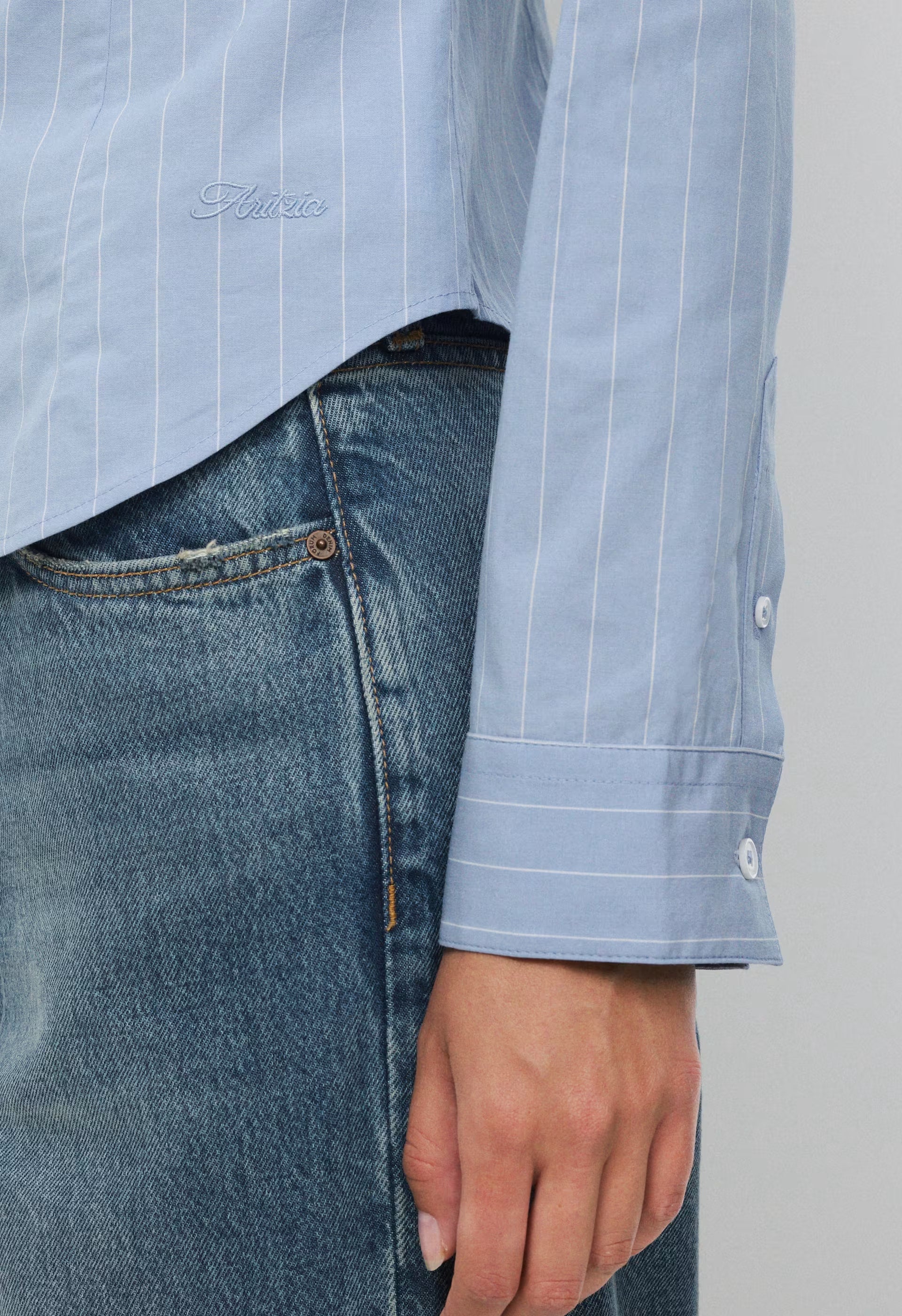 Chronicle Slim Poplin Shirt - CRNFL BLU/ BRT WHT