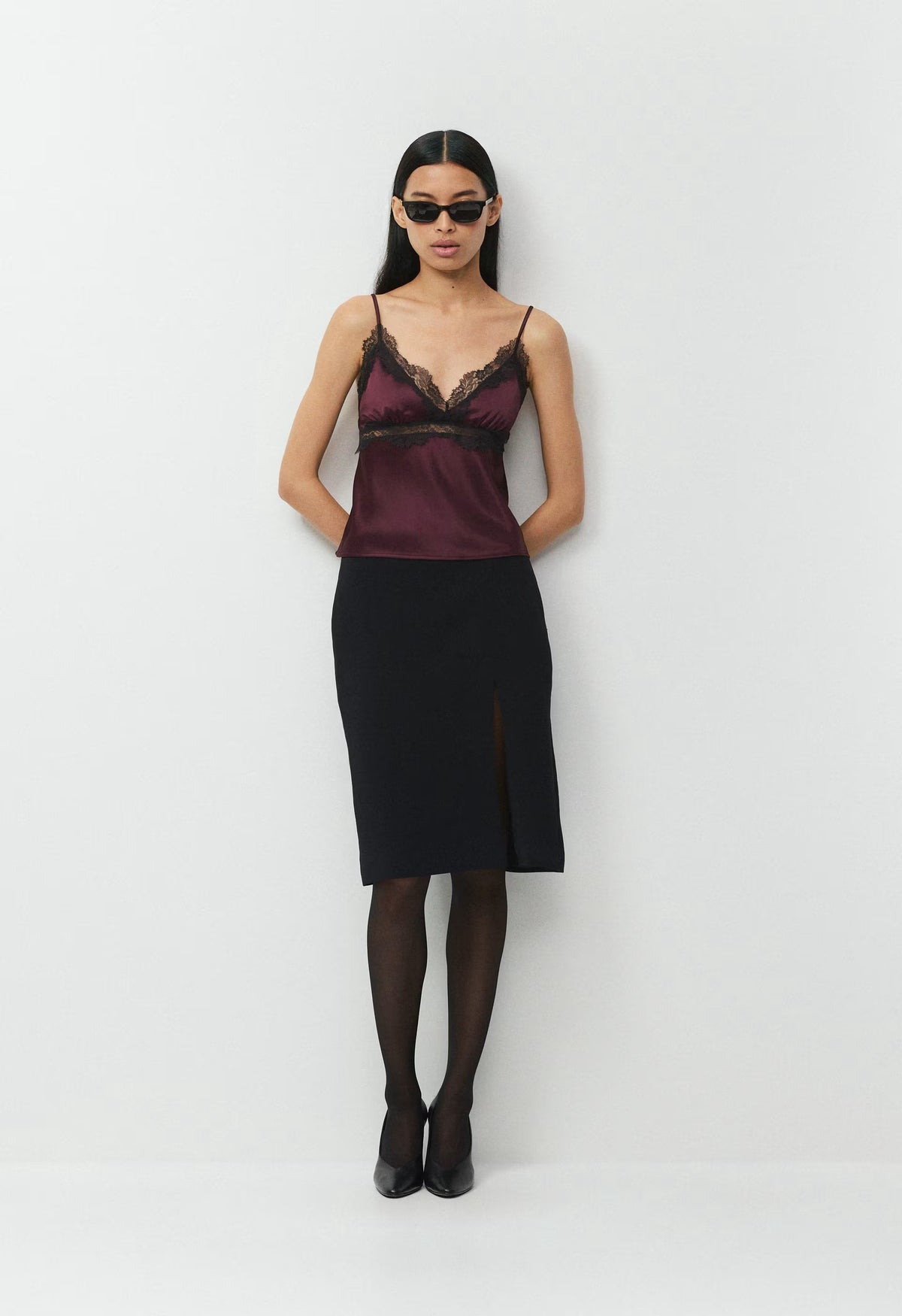 Foxtrot Satin Camisole - GALA PLUM/BLK