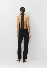 Revel Satin Halter Top - CACAO NIB BROWN