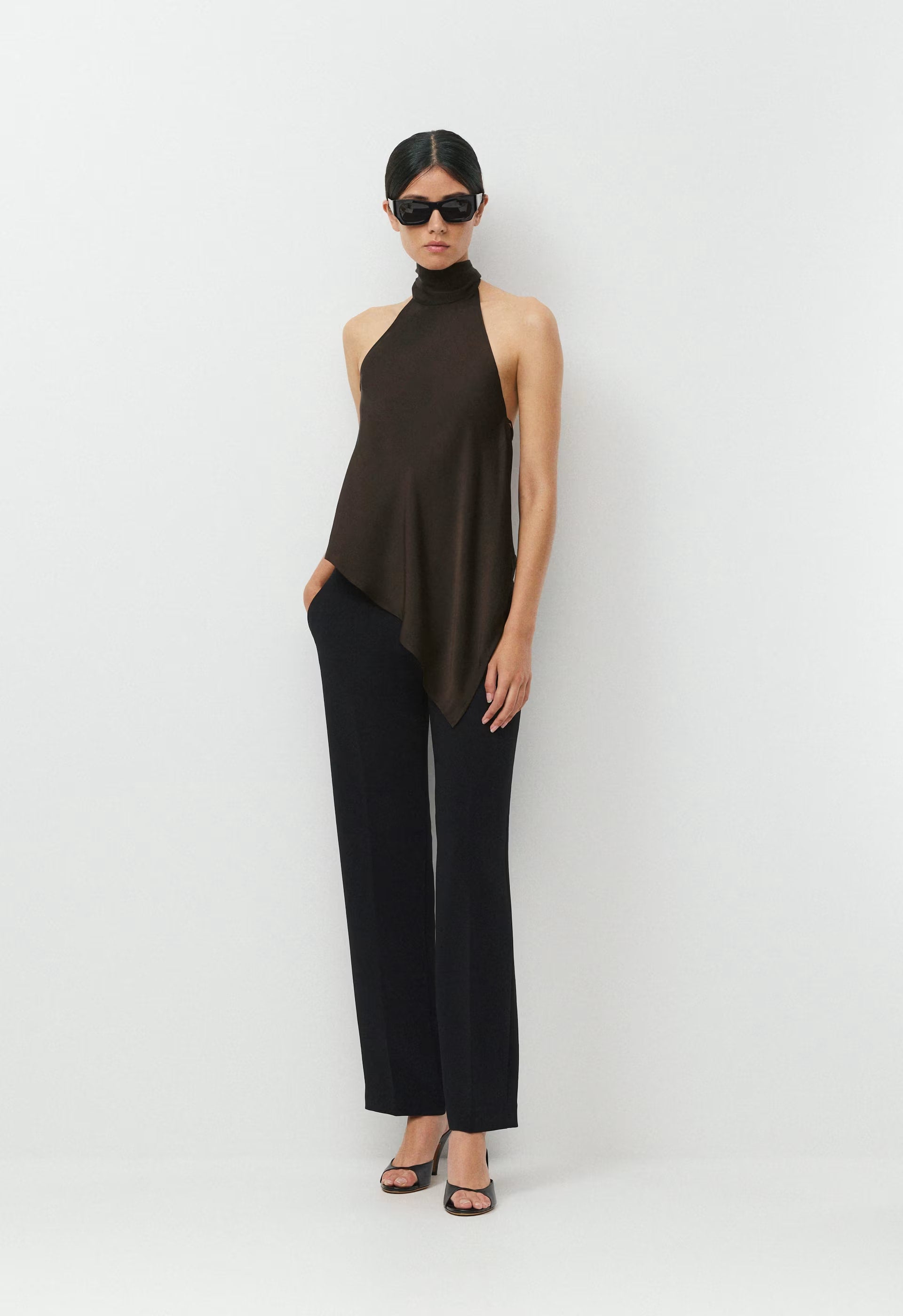 Revel Satin Halter Top - CACAO NIB BROWN