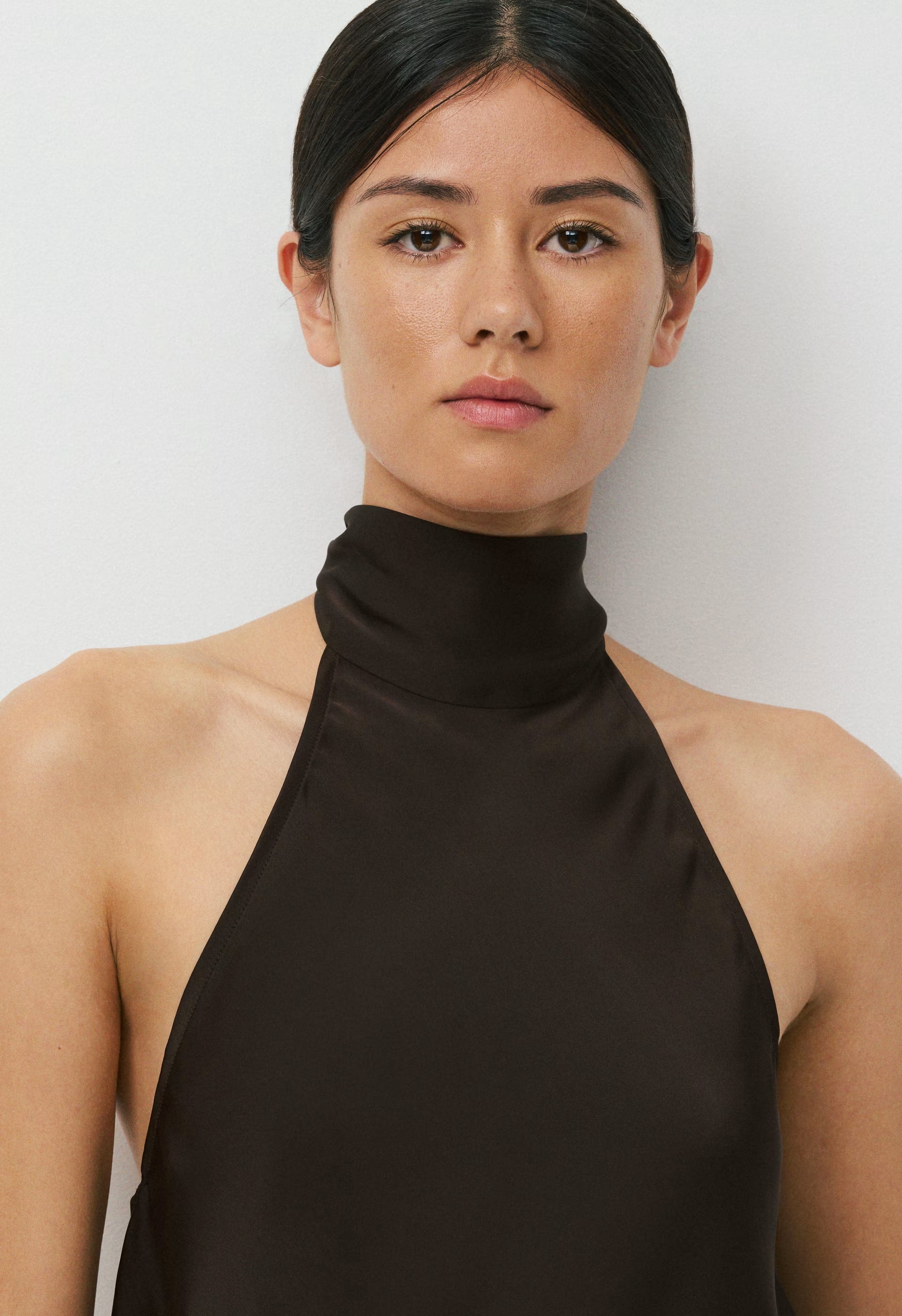 Revel Satin Halter Top - CACAO NIB BROWN