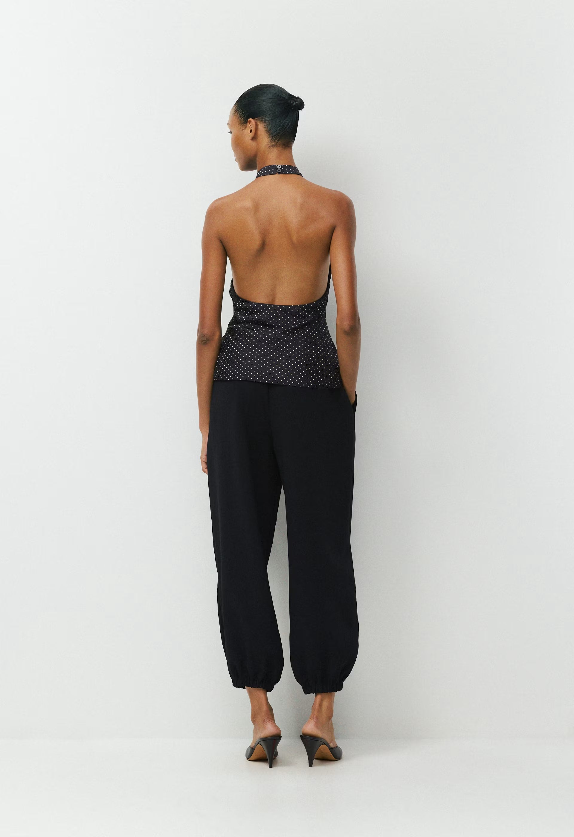 Audience Satin Halter Top - BLACK/BIRCH