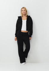 Cozy Sweatfleece Boyfriend Boxy Zip Hoodie - BLACK