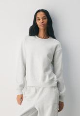 Cozy Sweatfleece Perfect Crew Sweatshirt - HEATHER CLOUD WHITE