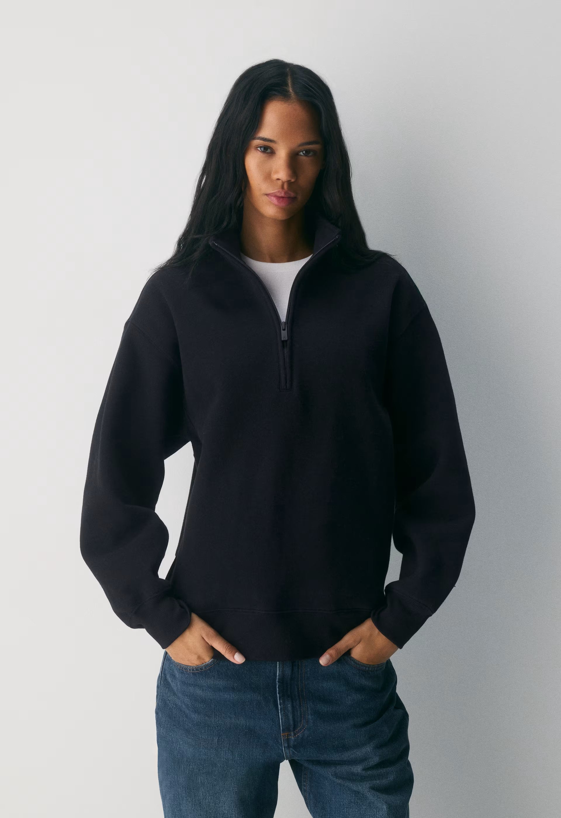 Cozy Sweatfleece Boyfriend 1/2 Zip - BLACK