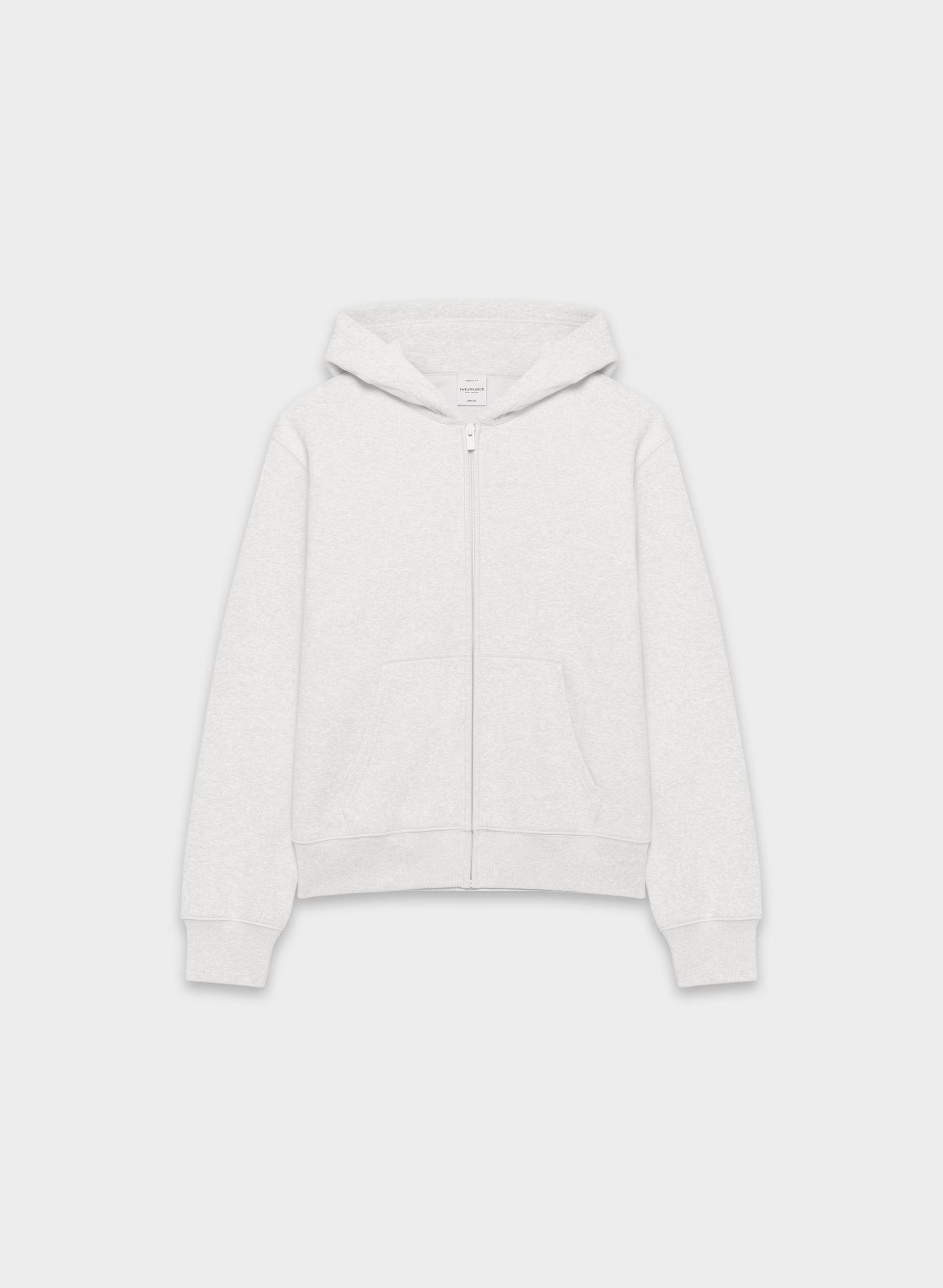 Cozy Sweatfleece Perfect Zip Hoodie - HEATHER CLOUD WHITE