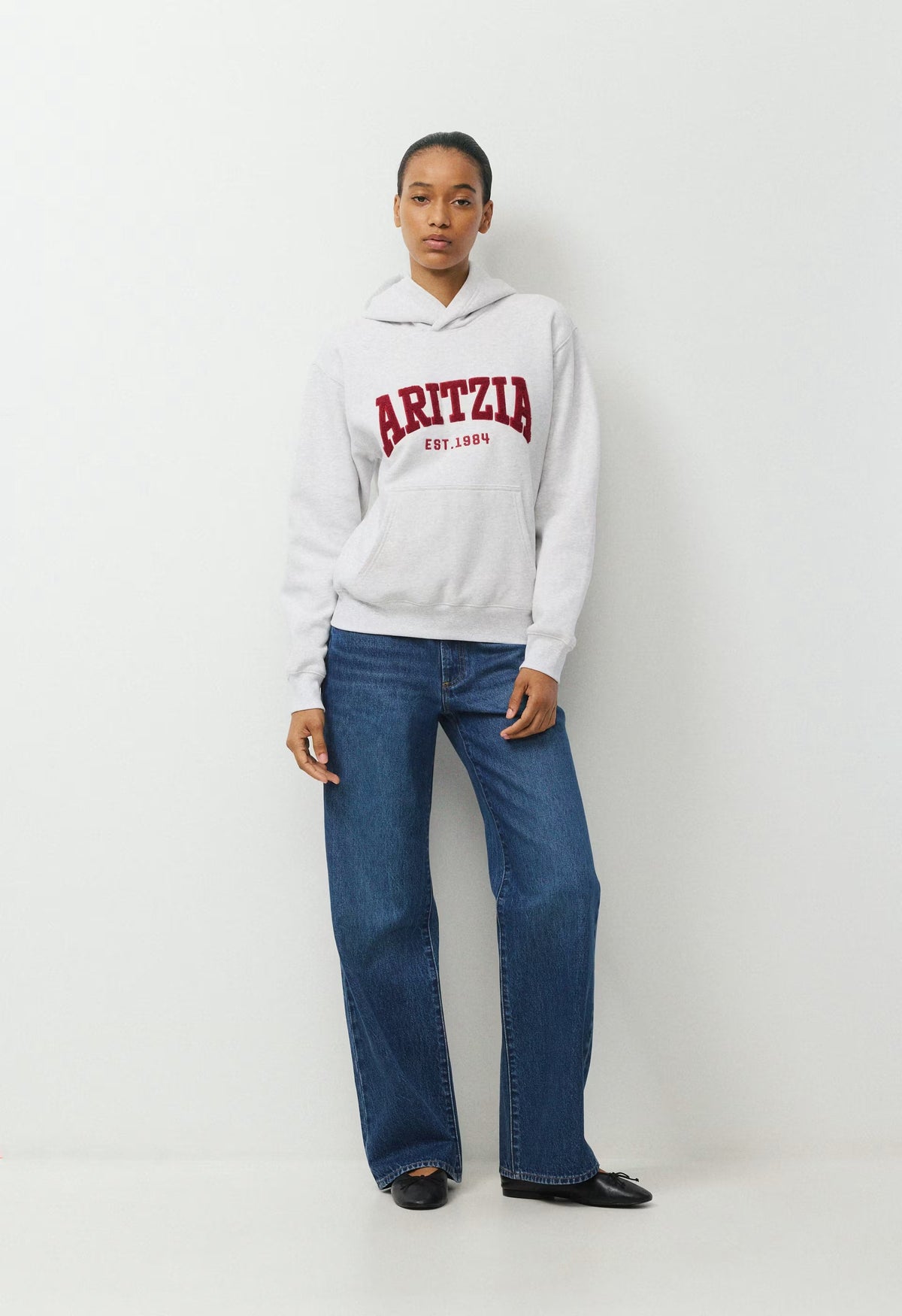 Cozy Sweatfleece Perfect Hoodie - HTR CLD WHITE/VSTY RED