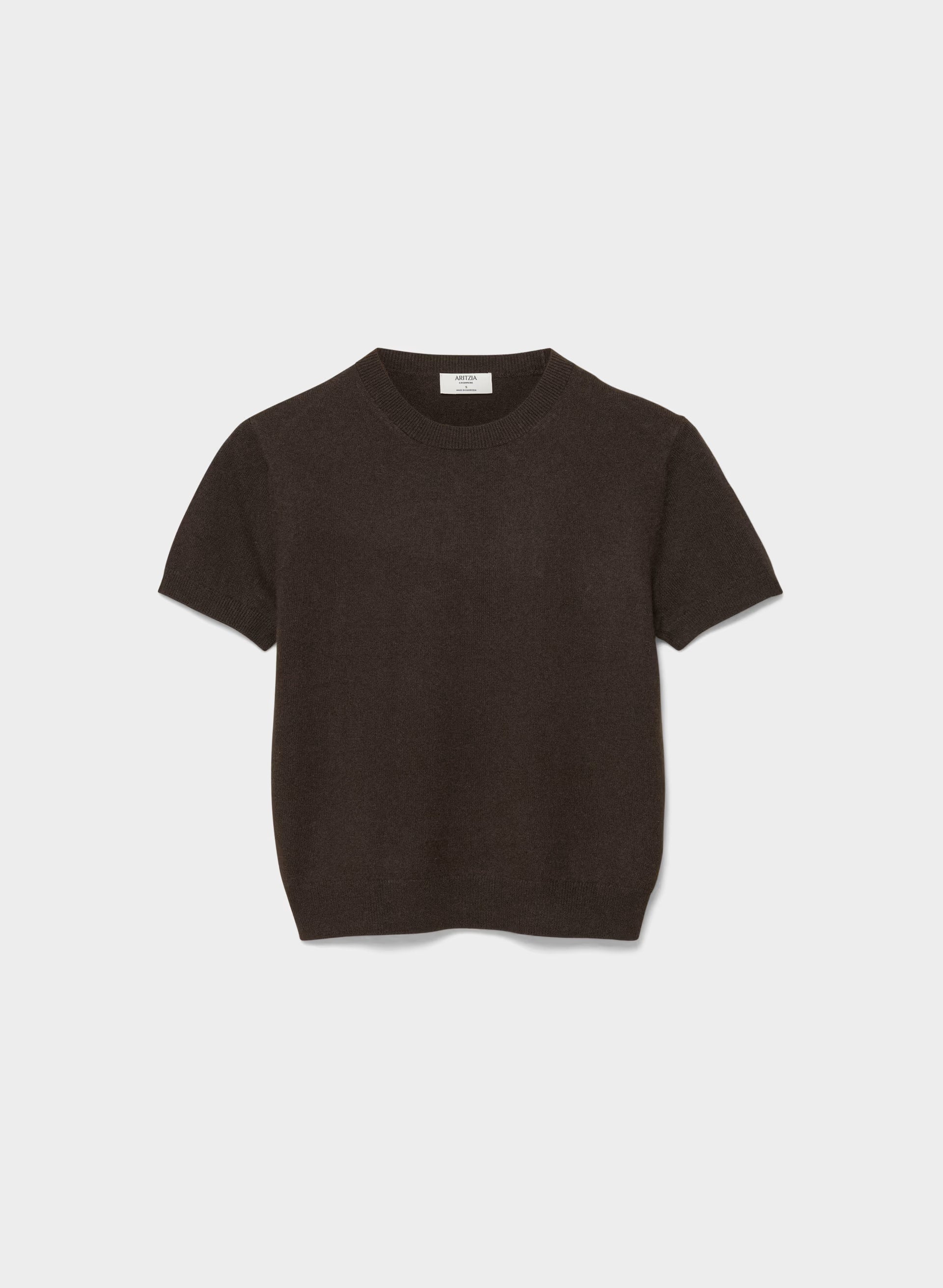 Bare Cashmere Bloor Shortsleeve Sweater - CACAO NIB BROWN