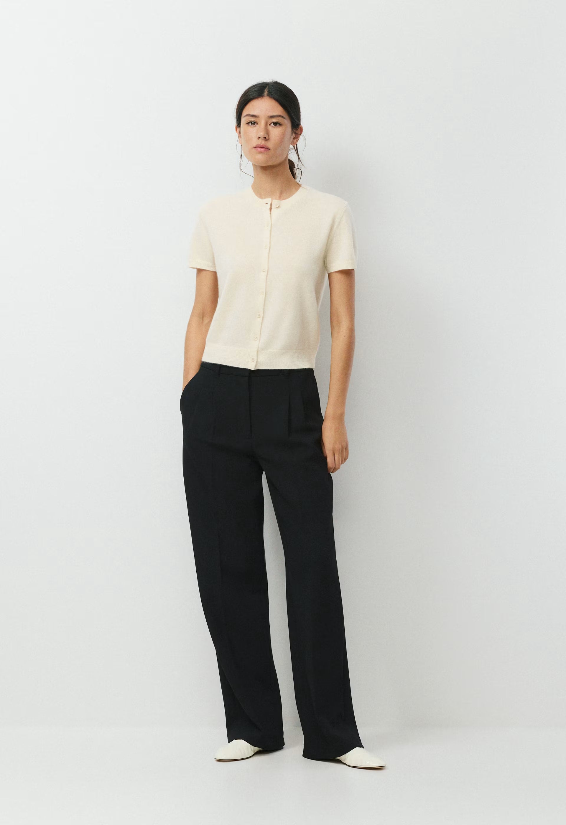 Bare Cashmere Noteworthy Shortsleeve Cardigan - SEASIDE CREAM