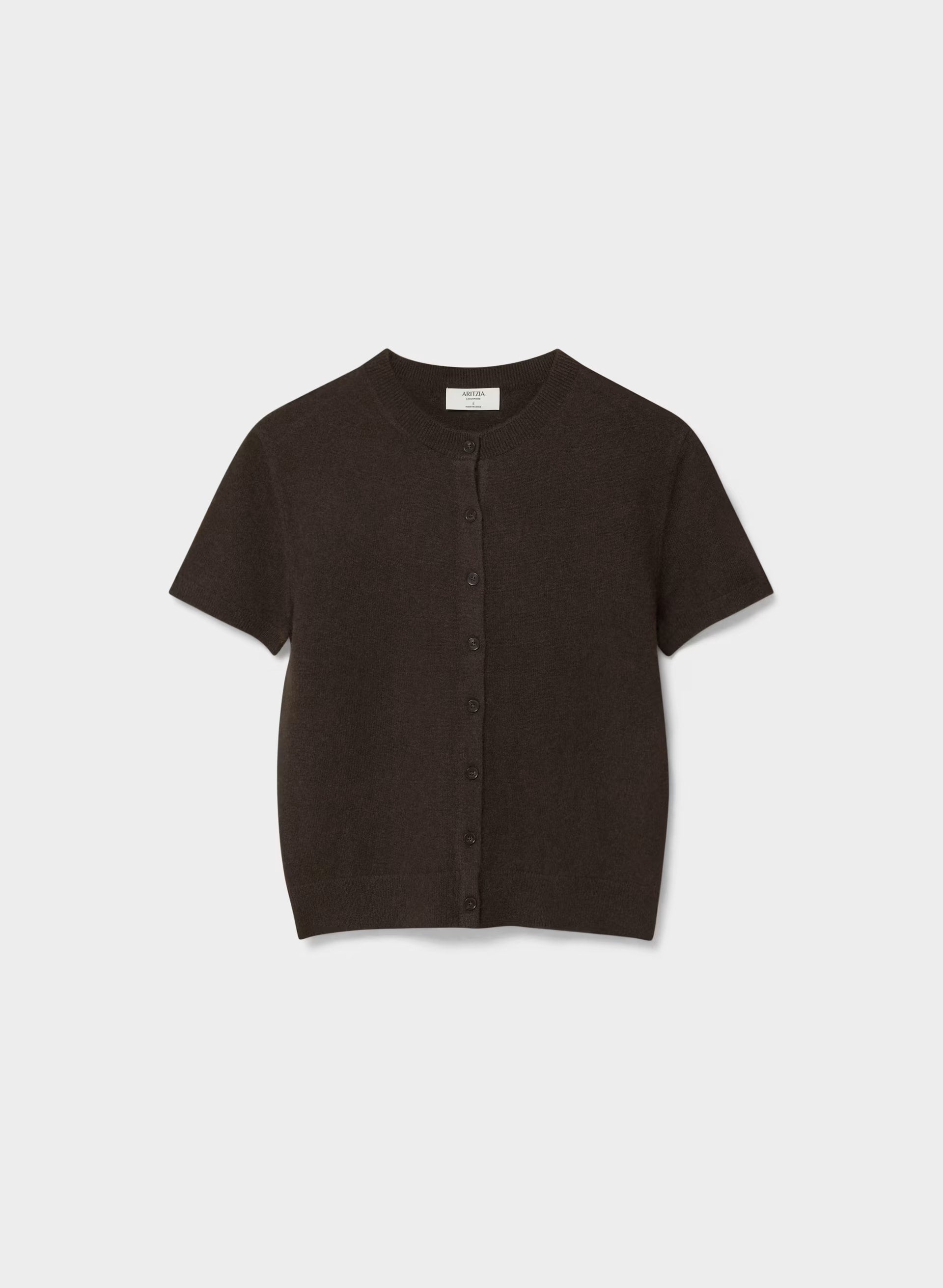 Bare Cashmere Noteworthy Shortsleeve Cardigan - CACAO NIB BROWN